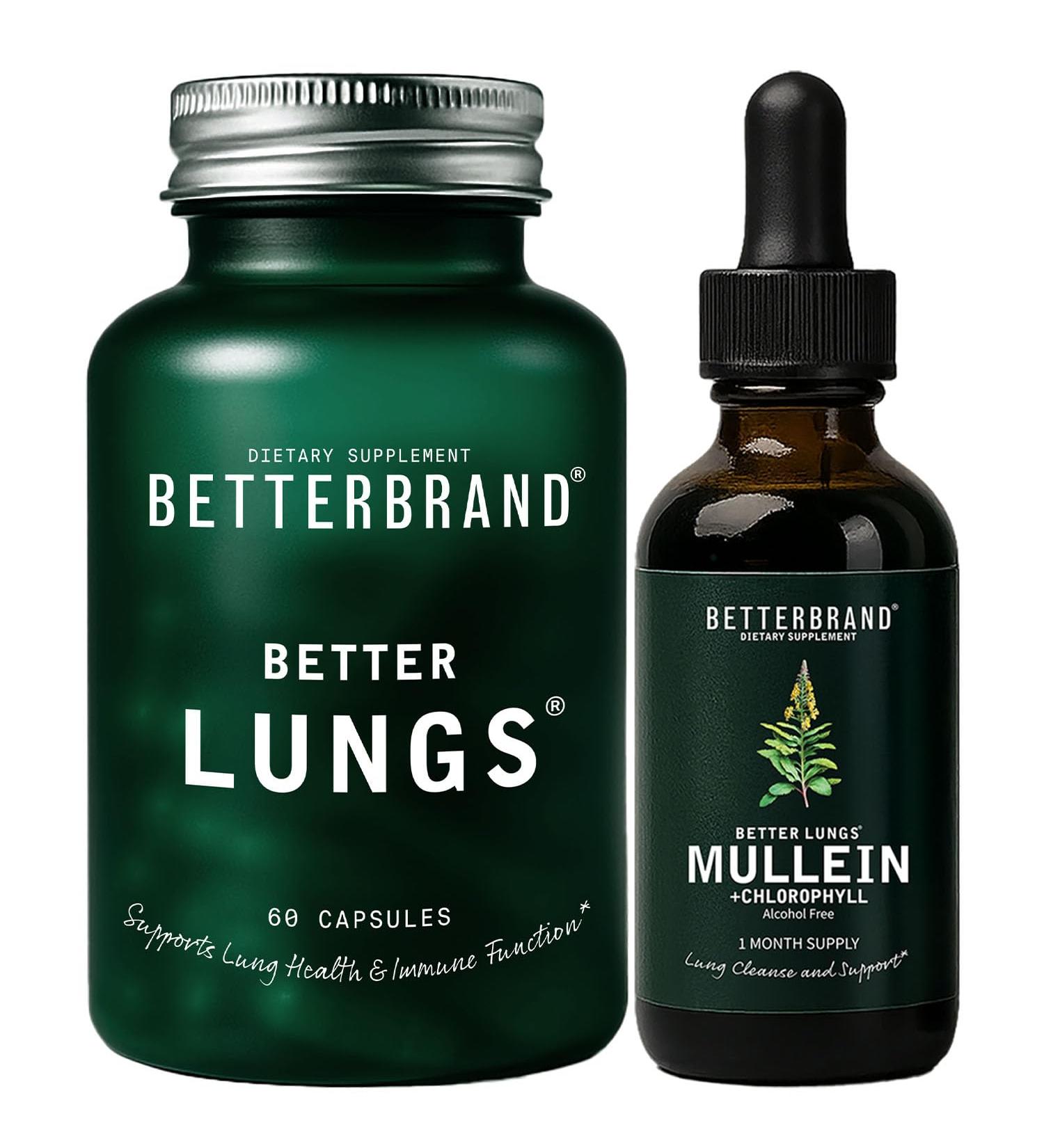 Betterbrand Better Lungs Health Pack - Better Lungs Capsules & Mullein Leaf Tincture Drops | Complete Respiratory Health Supplement | Pack - 30 Days Supply - Buy Online on GoSupps.com