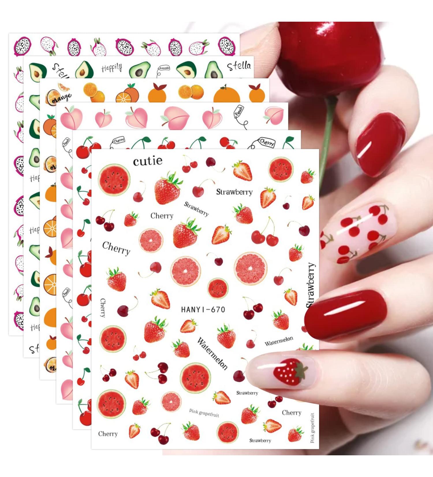 JMEOWIO 12 Sheets Fruit Nail Art Stickers Decals Self-Adhesive Strawberry Watermelon Lemon Nail Supplies Nail Art Design Decoration Accessories - Buy Online on GoSupps.com