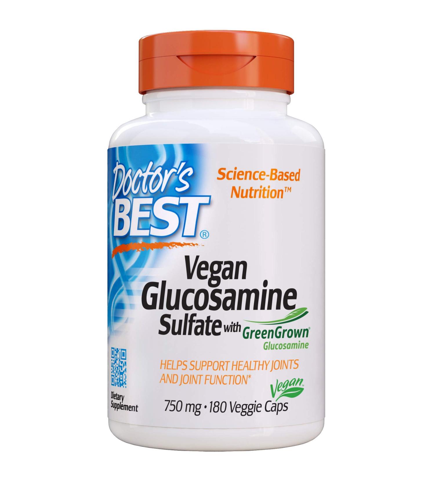 Doctor's Best Vegan Glucosamine Sulfate 750mg, 180 Veggie Caps - Joint Support, Non-GMO, Gluten & Soy Free - Buy Online on GoSupps.com