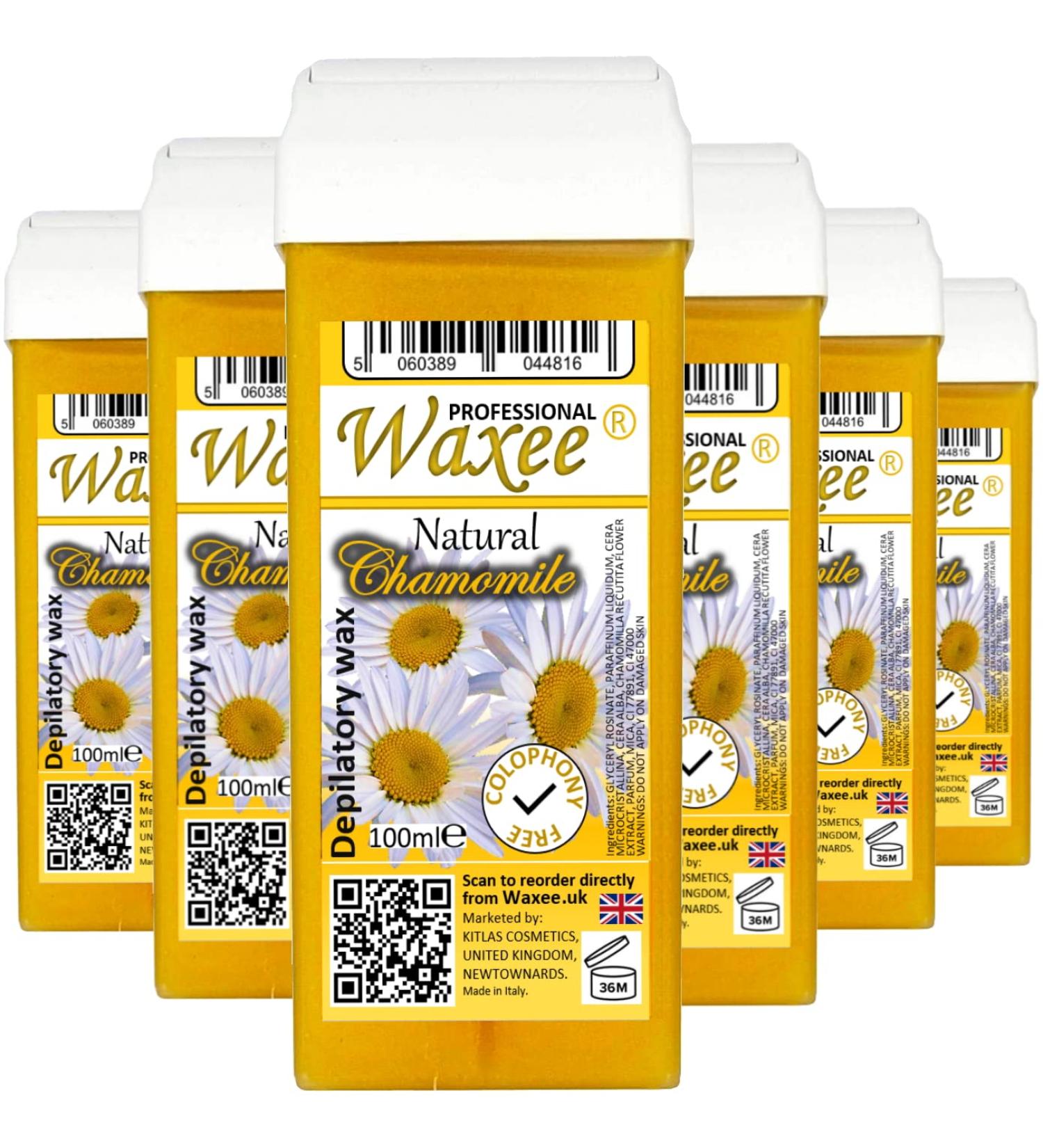 Roll-on wax cartridge roller wax refill 100ml x 6pcs from UK Brand- Waxee! (Chamomile)