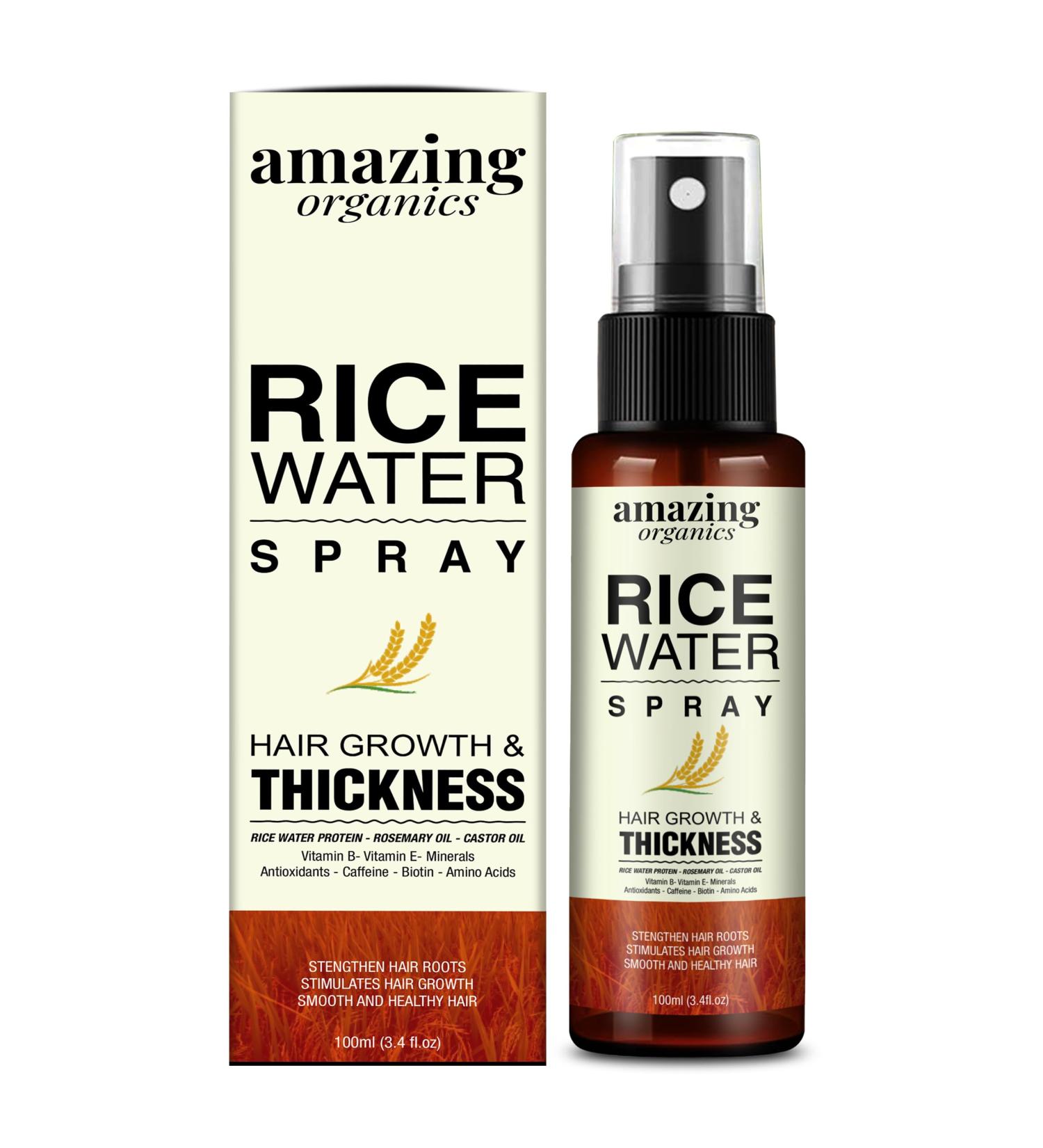 Rice Water Spray with Rosemary & Castor Oil - Hair Growth Treatment for Men & Women | Boost Volume & Reduce Hair Loss - Buy Online on GoSupps.com