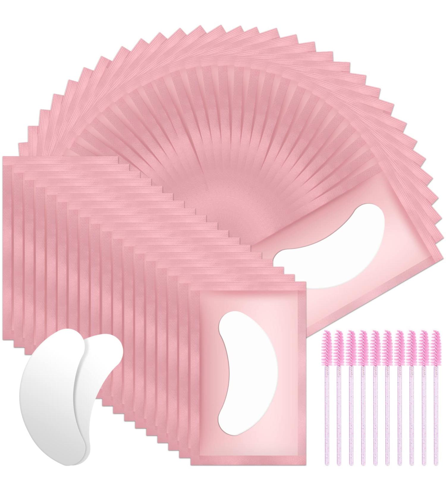 50 Pairs URAQT Eye Gel Pads: Lint Free Eyelash Extension Patches with 10 Brushes - Premium Pink Eyelash Pads for Pro Salon and Individual Use - Buy Online on GoSupps.com