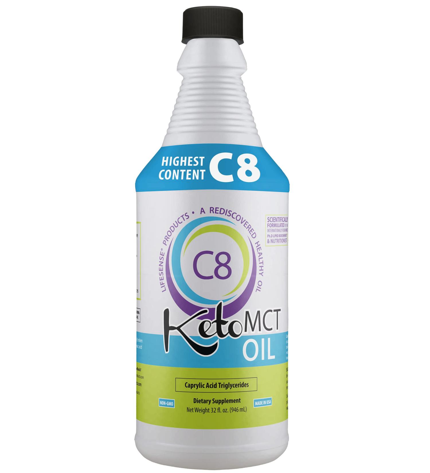 LifeSense C8 MCT Oil - Keto Friendly Caprylic Acid Triglycerides - Clinical Proven BHB Boost - Made in USA - 32 oz - Buy Online on GoSupps.com
