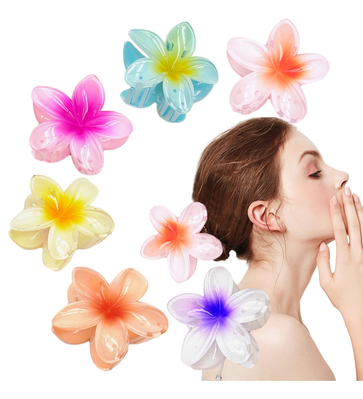 6 Pcs Claw Clip Flower Claw Clips Hawaiian Claw Clips Nonslip Flower Hair Clip for Women Girls Thick Medium Hair - Buy Online on GoSupps.com