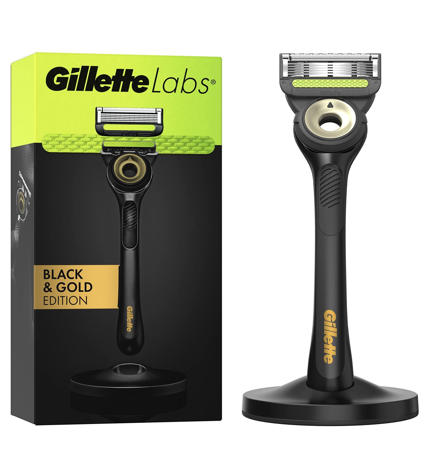 Gillette Labs Men's Razor + 1 Blade Refill + Exfoliating Bar | Premium Magnetic Stand | Black & Gold Edition - Buy Online on GoSupps.com
