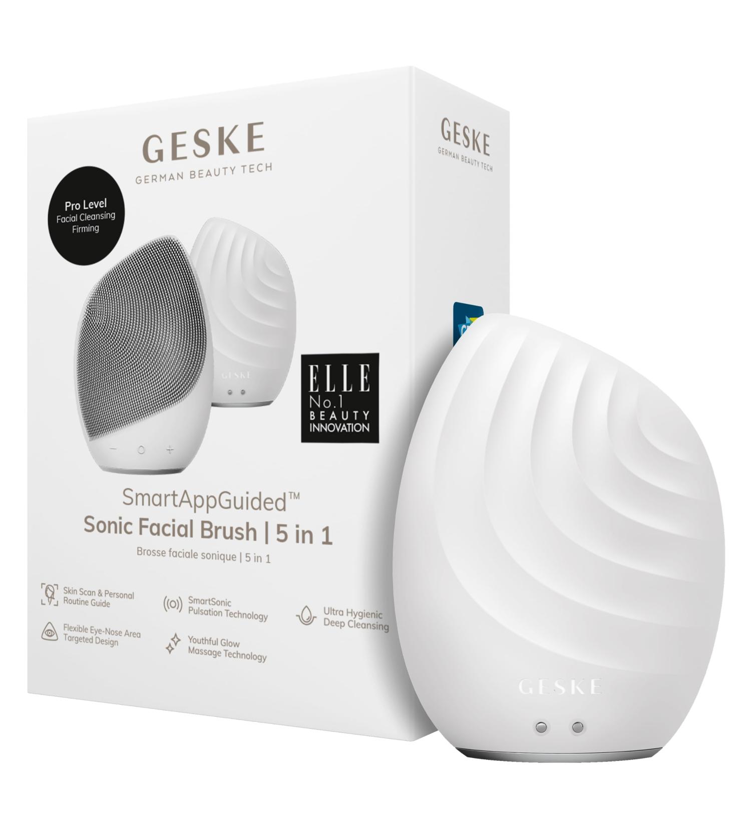 Geske SmartAppGuided Sonic Facial Brush 5 in 1 | Electric Silicone Cleaning & Face Massage Device - Professional Care for Radiant Skin - Buy Online on GoSupps.com