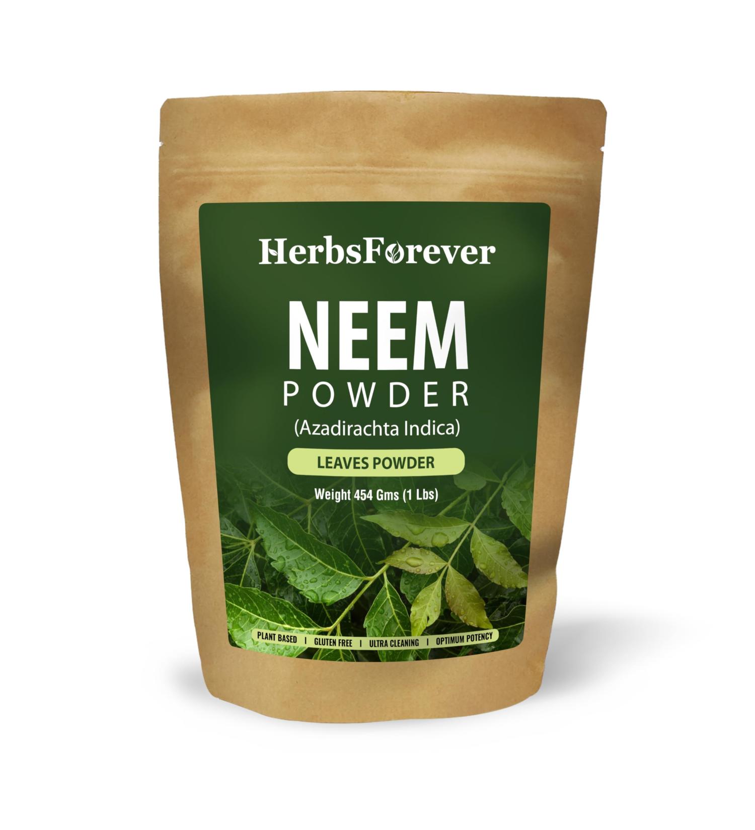 HerbsForever Neem Powder Azadirachta Indica Ayurvedic Herb for Healthy Skin Non GMO Organic Vegan 454 GMS - Buy Online on GoSupps.com