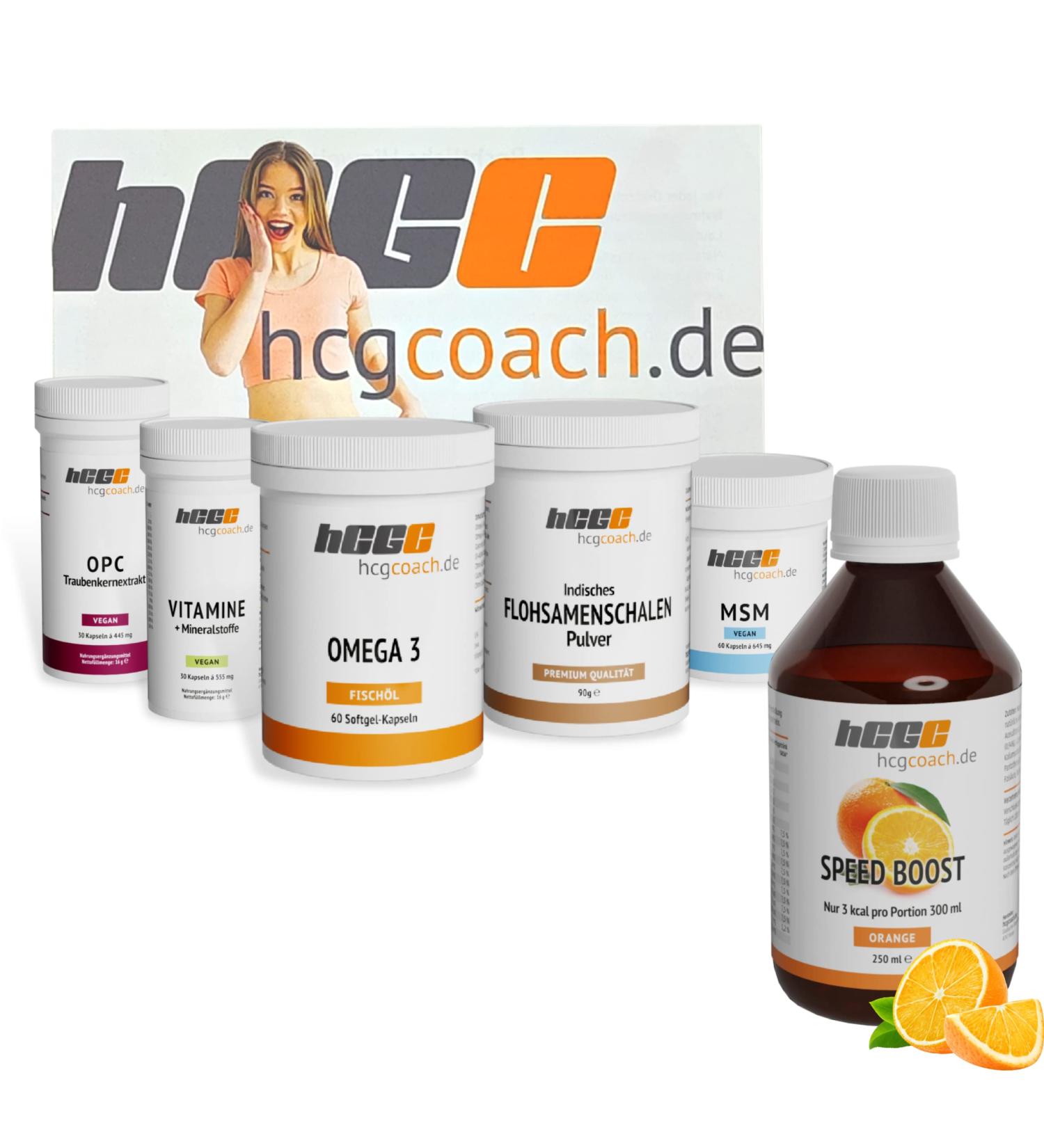 HCGC Original Basic Package - 30-Day Nutritional Supplements & 21-Day Metabolic Cure with Sugar-Free Speedboost Syrup (Orange) - Free 9 Days & Instructions Brochure - Buy Online on GoSupps.com