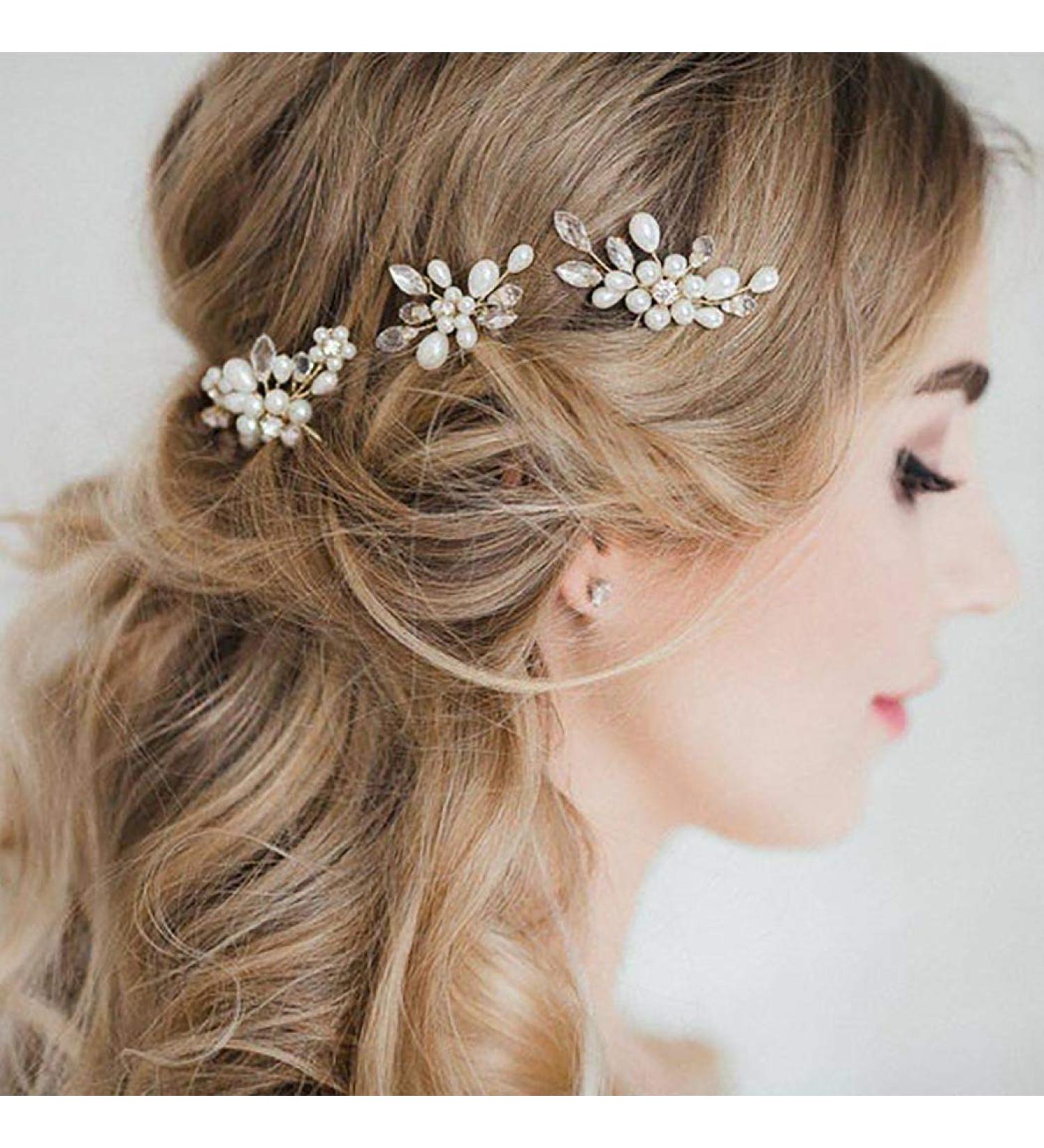 Edary Wedding Hair Accessories - Pearl & Crystal Bride Hair Clips (Set of 3) for Women & Girls - Buy Online on GoSupps.com