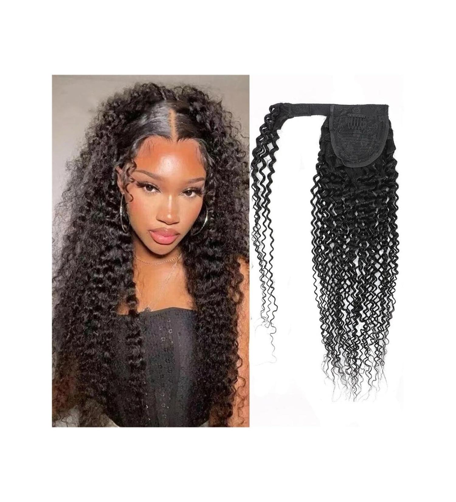 Hair Extensions Ponytail Kinky Curly Ponytail Extension Natural Color Wrap Around Human Hair Pony Tail with Magic Paste Brazilian Remy Hair Curly Ponytail Hairpieces Natural Synthetic Hairpiece for 12inches - Buy Online on GoSupps.com