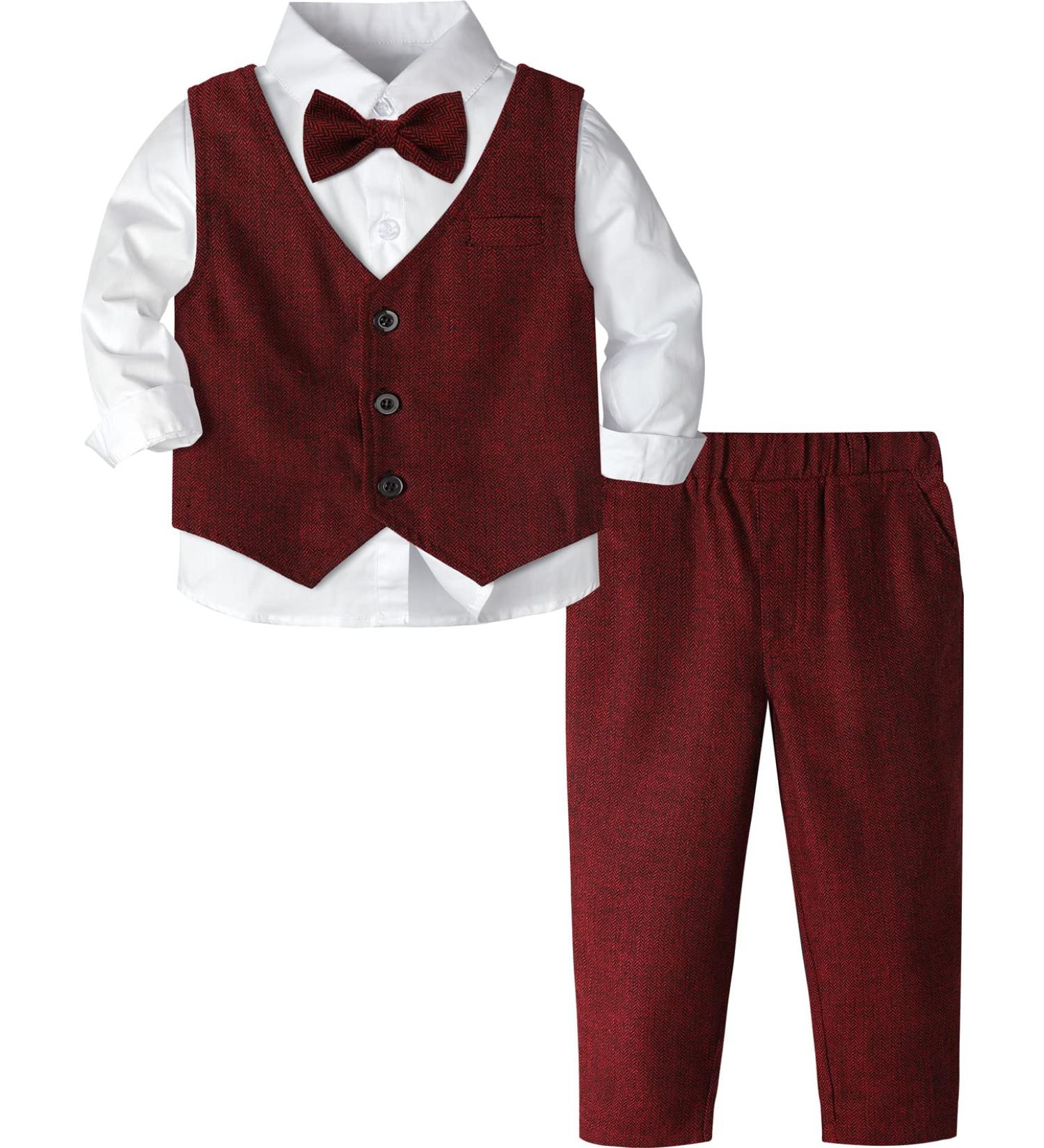 Mint Green Baby Boys Wedding Suit 3pcs Herringbone Tweed Outfit Set 3-4 Years Red - Buy Online on GoSupps.com