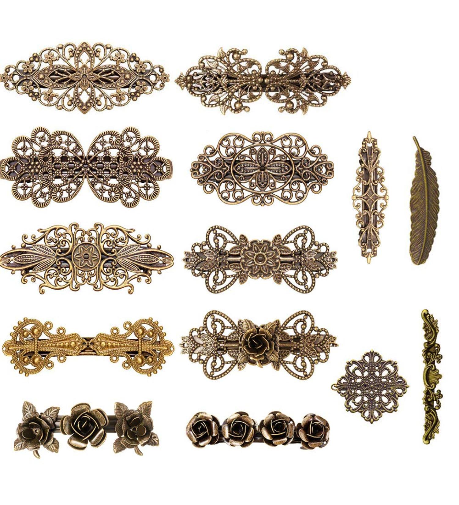 14PCS Retro Vintage Metal French Barrettes | Kalolary Bronze Hair Clips | Women's Girls' Hair Accessory for Halloween Christmas Thanksgiving | Vintage Gold Jewelry Gift - Buy Online on GoSupps.com