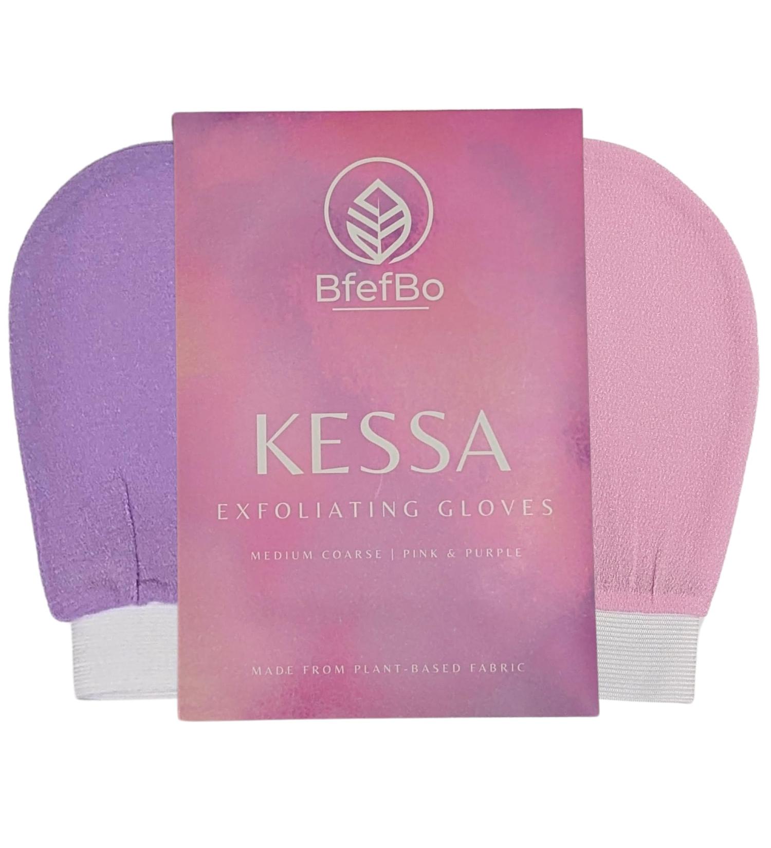 BfefBo Body Exfoliating Glove KESSA Pink & Purple 2 PACK Bath & Shower Mitt Body scrub Exfoliator Plant based Targets keratosis pilaris Plastic free (Pink) Pink Purple - Buy Online on GoSupps.com