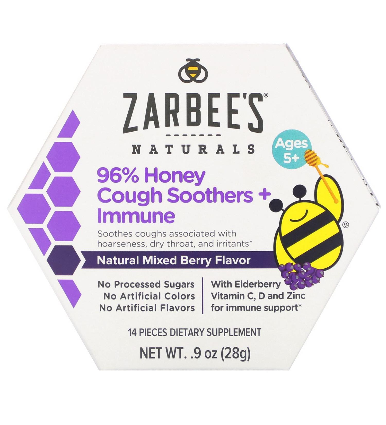 Zarbee's 96% Honey Cough Soothers & Immune Support - Natural Mixed Berry Flavor (Ages 5+, 14 Pieces) - Buy Online on GoSupps.com