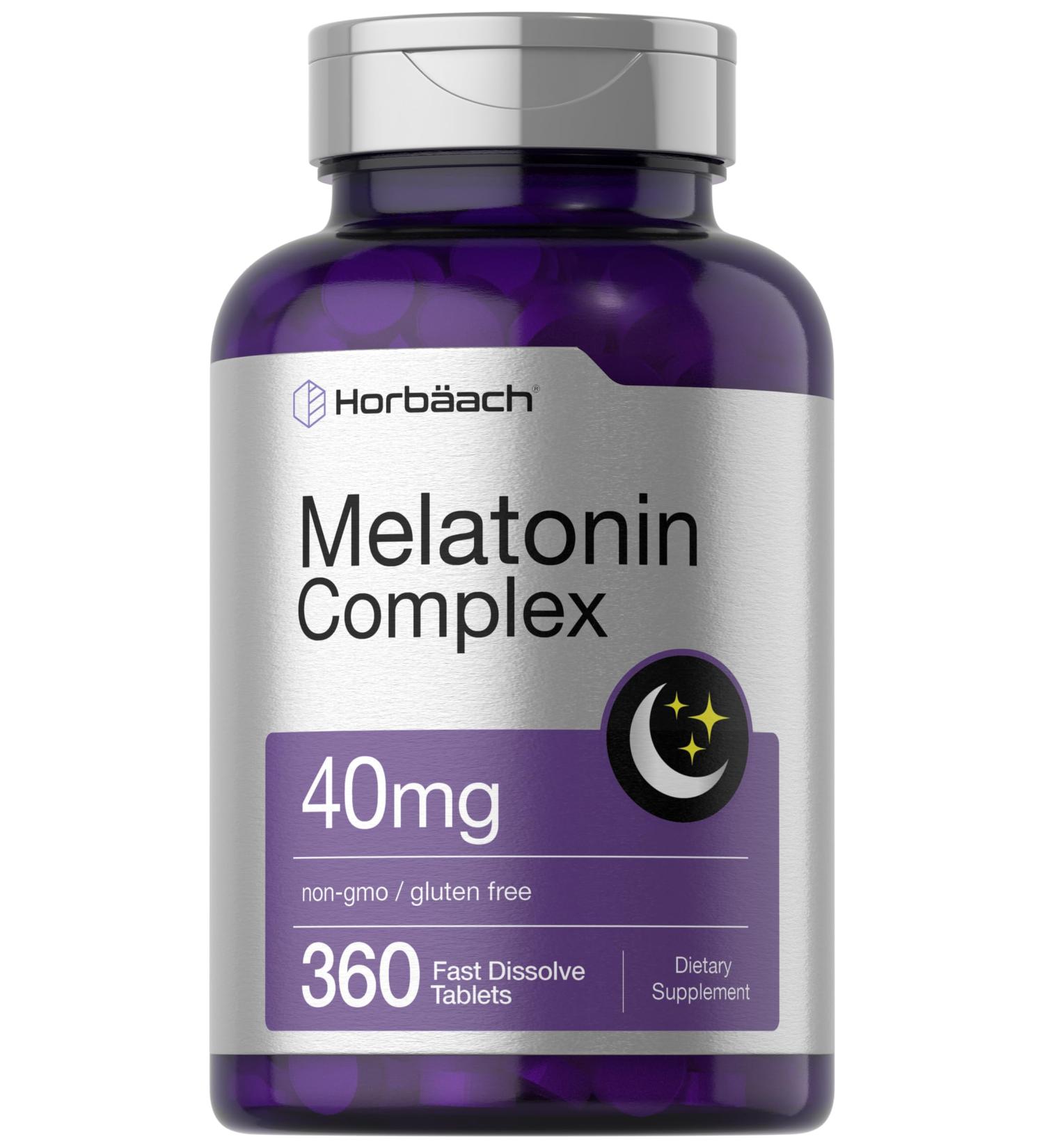 Horb ach Melatonin 40mg Complex | 360 Fast Dissolve Tablets | Adult Extra Strength Supplement | with Chamomile and Ashwagandha | Vegetarian Non-GMO Gluten Free - Buy Online on GoSupps.com