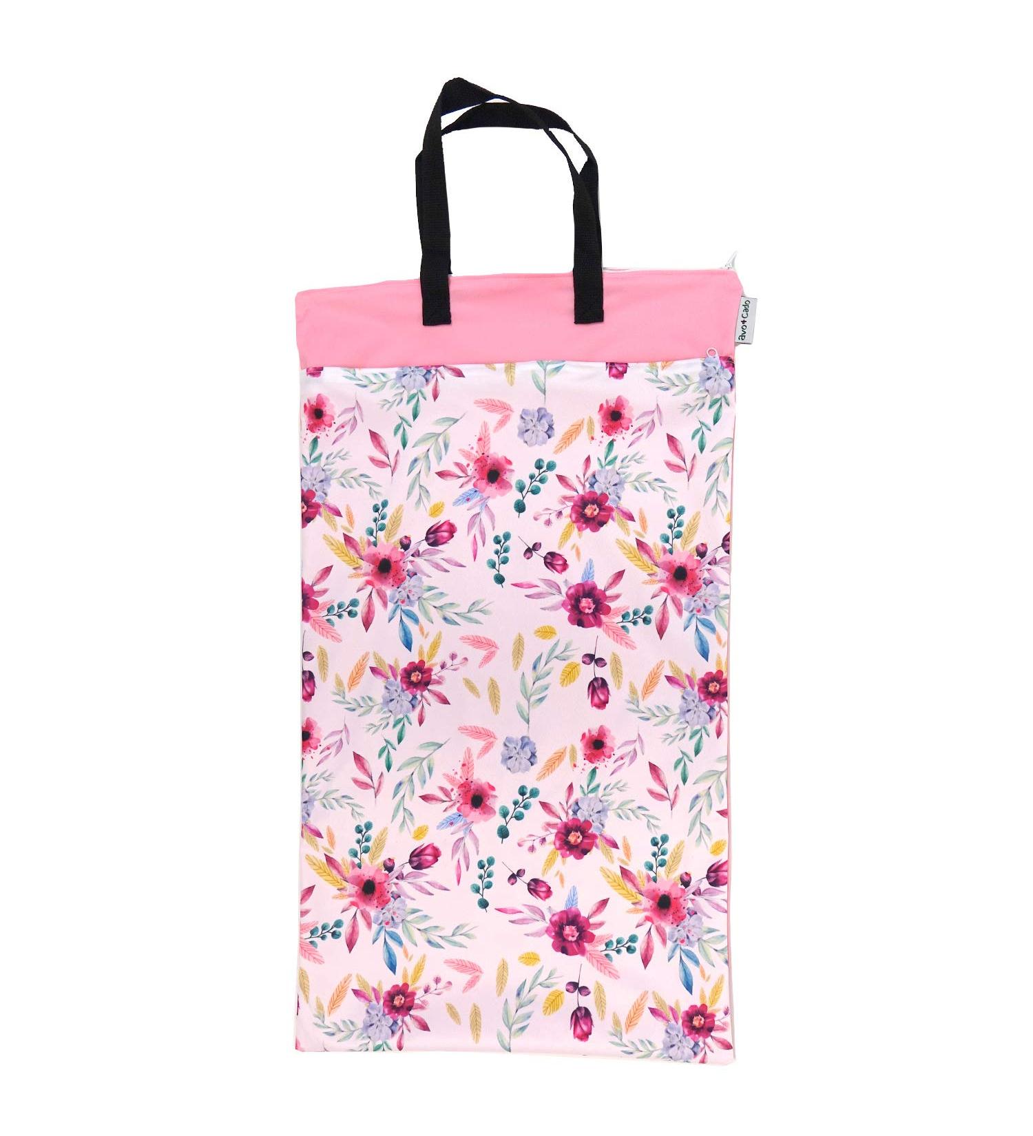 Avo&Cado wet bag Duo (XL) with dry compartment (flowers/pink)