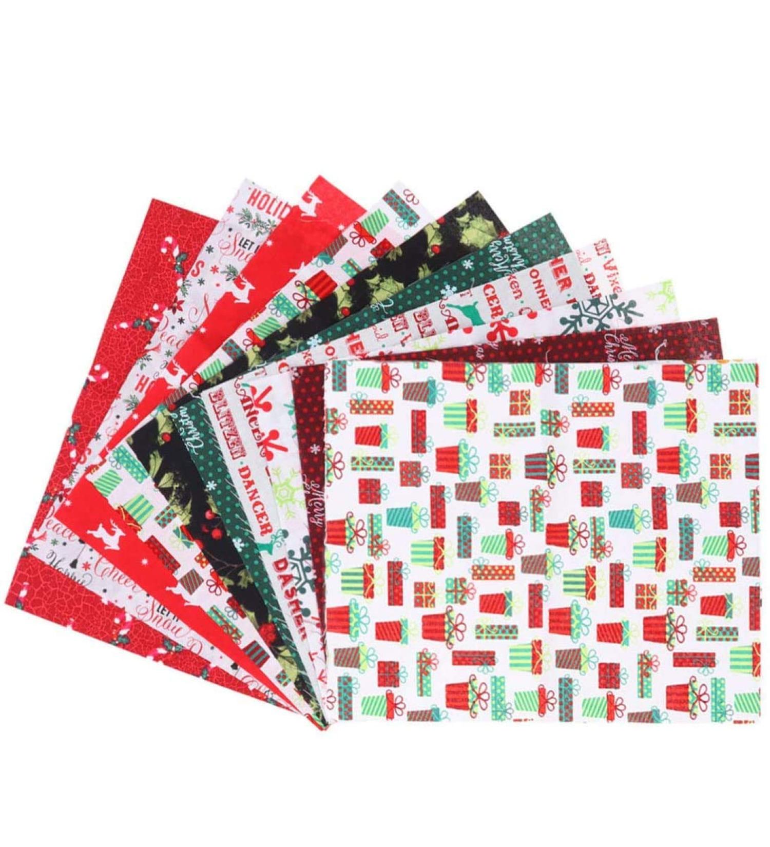 Supvox Christmas Cotton Fabric Squares 10Pcs - DIY Quilting & Sewing Crafting - 7.8x9.8inch - Buy Online on GoSupps.com