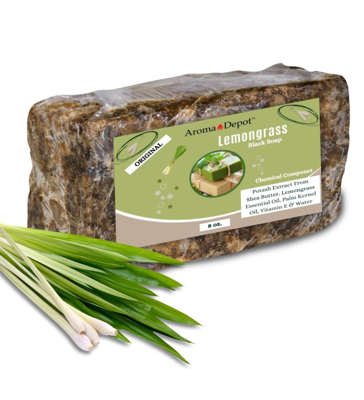 Aroma Depot African Black Soap 8 oz - Scented Lemongrass Handmade with Shea Butter & Essential Oils 100% Natural Soap for Face & Body Wash - International Shipping Available - Buy Online on GoSupps.com