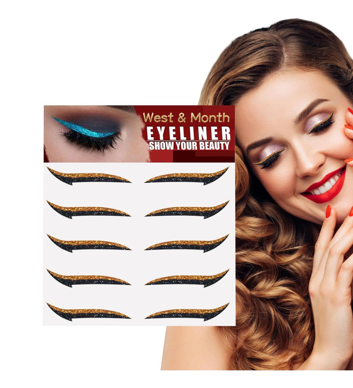 Stick On Glitter Eyeliner Strips | Instant -Adhesive Eyeliner Stencil Sparkle 5 Pairs Sticker Eyeliner with Shine Effect Makeup Eyeliner Stickers for Women and Girls Orange (Five Pairs) - Buy Online on GoSupps.com