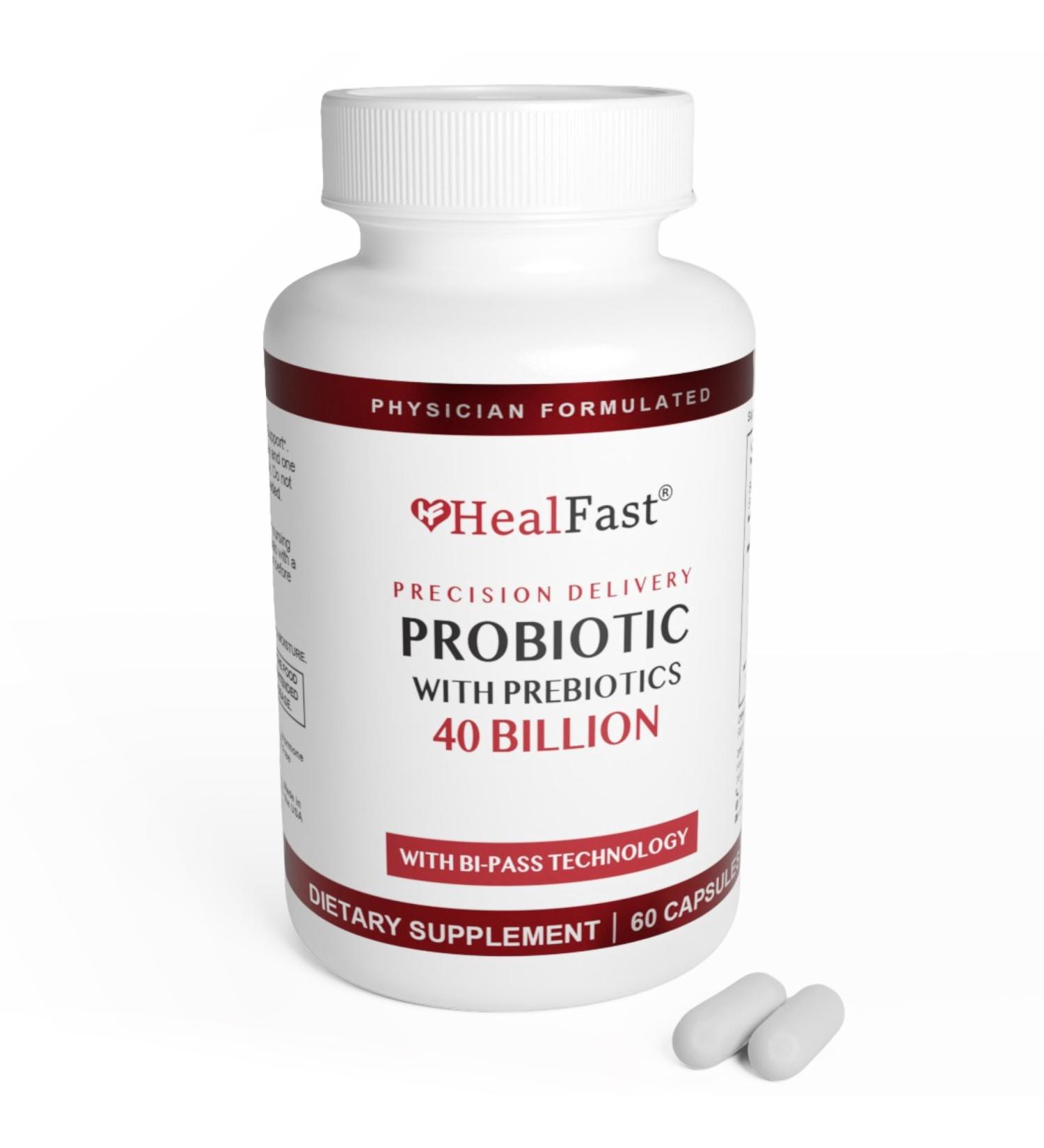 HealFast Physician Formulated Probiotic Supplement - 40 Billion CFU - Live Prebiotics and Probiotics for Men and Women - Probiotics for Gut Health - Non-GMO and Vegan - 30 Day Supply - Buy Online on GoSupps.com