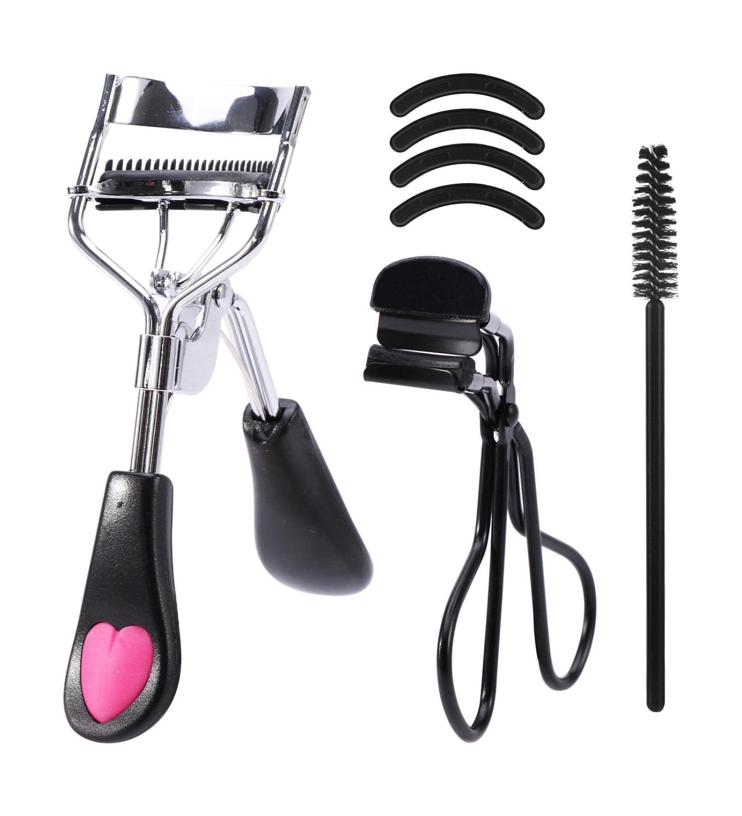4 in 1 Eyelash Curler Kit for Women - Black Lash Curler Comb Eyebrow Brush & 4 Refill Pads for Perfect Curved Eyebrows - Buy Online on GoSupps.com