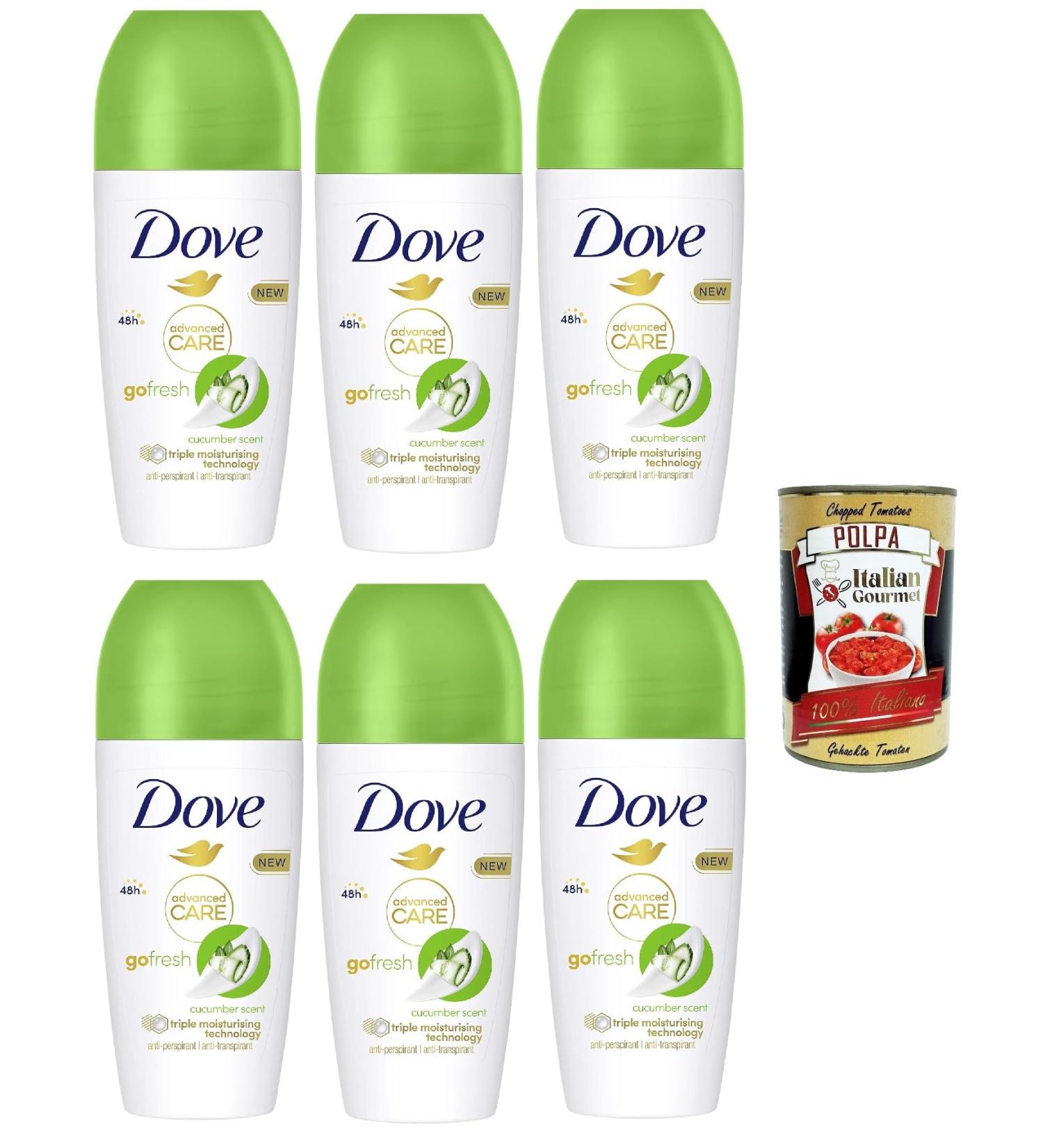  Italian Gourmet E.R. Dove - Advanced Care Roll-On Deodorant - Cucumber and Green Tea - Sensitive formula with triple moisturizing action - 48 hours - 6 x 50 ml + Italian Gourmet Polpa 400 g - Buy Online on GoSupps.com