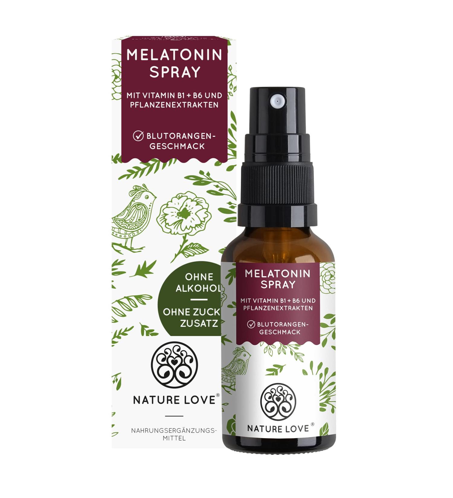 Nature Love Melatonin Spray - Blood Orange | Vegan Sleep Aid | 0.5 mg Melatonin | Alcohol-Free | With B1 B6 Green Tea & Passion Flower | 30 ml - Buy Online on GoSupps.com