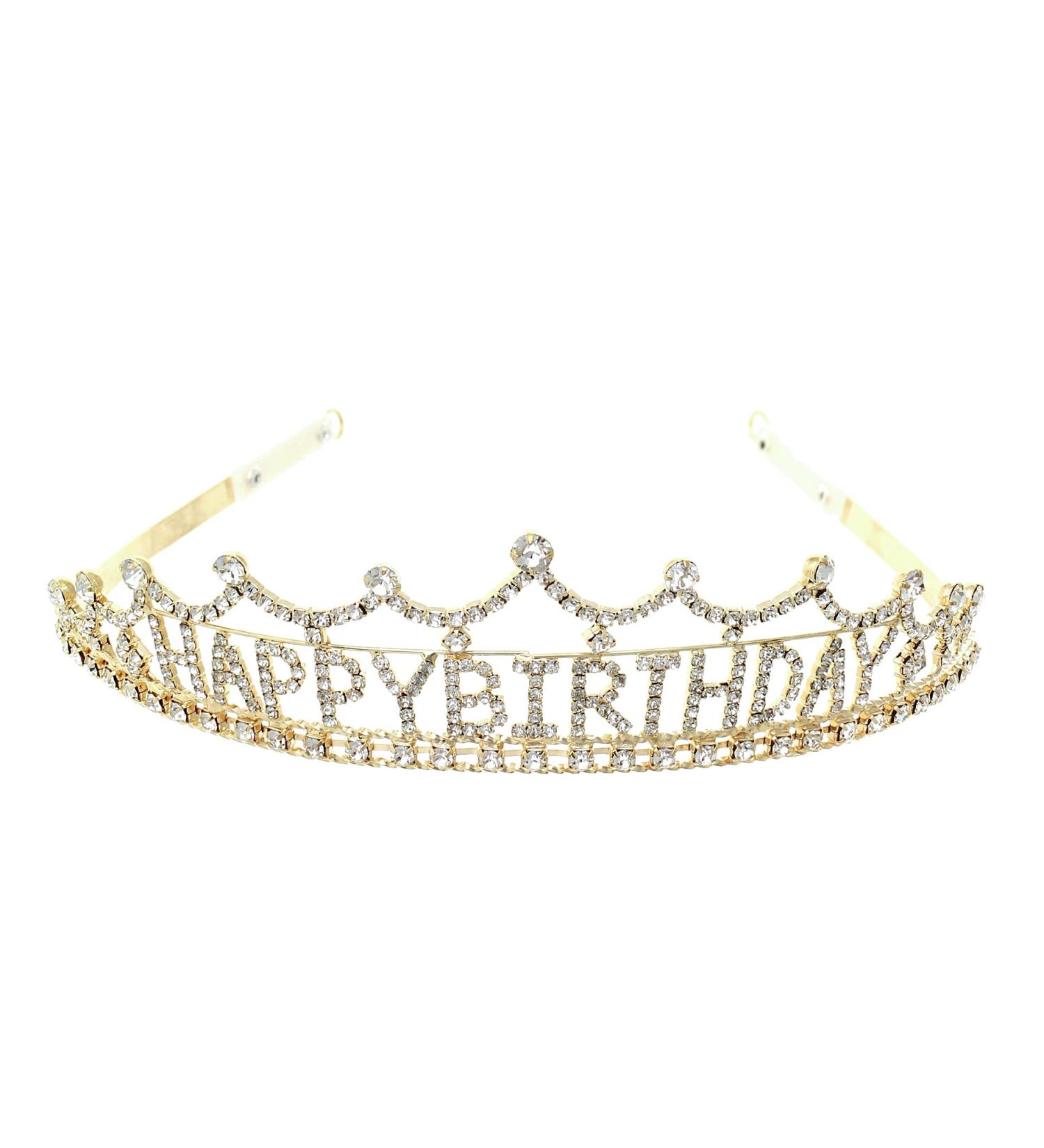 Arsimus Rhinestone Happy Birthday Princess Tiara (Gold)