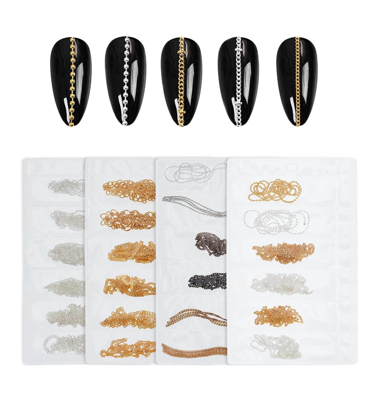 NICENEEDED 24 Strips Metal Nail Art Chains Nail Jewelry Chains Alloy Nail Chains Punk Nail Charms Nail Ornaments Nail Jewels Nail Art Studs for Nail Decoration - Buy Online on GoSupps.com
