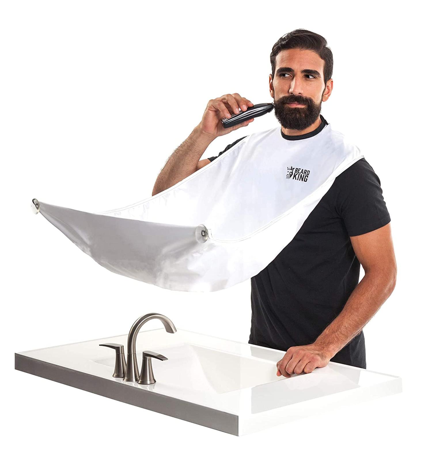 Beard King Beard Bib Apron for Men - Original Cape As Seen on Shark Tank - Hair Catcher for Shaving & Trimming - Grooming Gifts for Dad or Husband - White - Buy Online on GoSupps.com