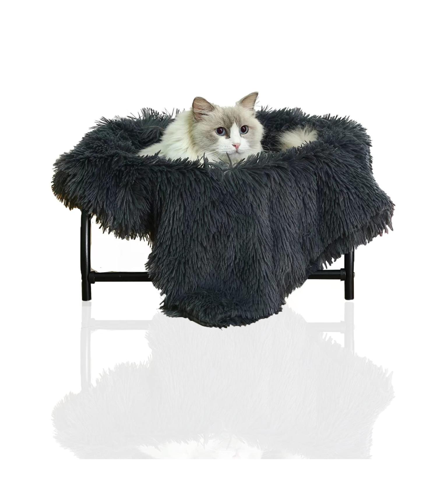 JUNSPOW Cat Bed Hammock + Pet Blanket Set - Soft Grey Pet Bed with Cozy Blanket - Buy Online on GoSupps.com