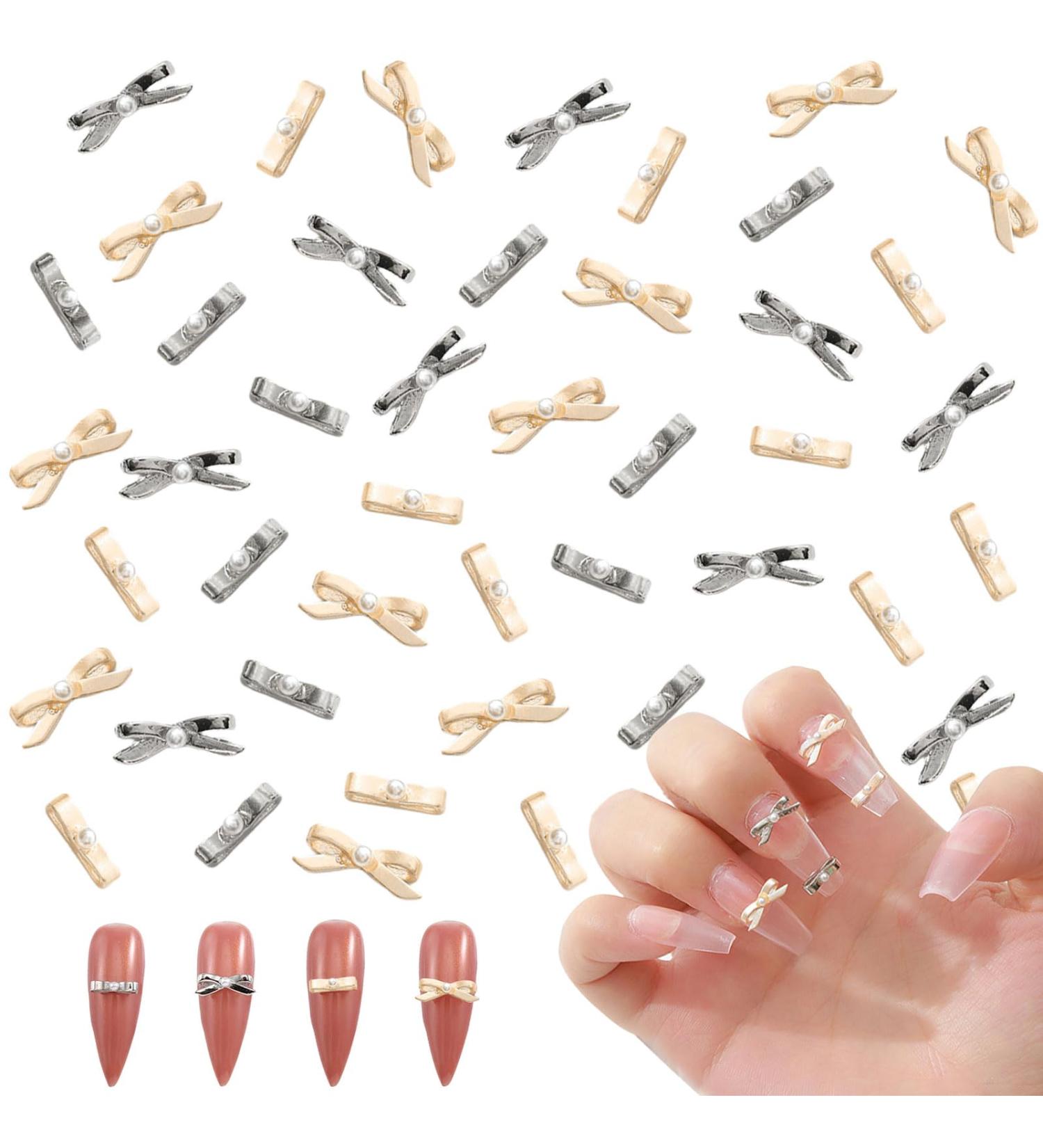 3D Bow Nail Charms 40PCS Gold Silver Bow Tie Pearl Nail Art Charms Nail Rhinestones Gems Nail Art Bows for Nail Art Design Decorations DIY Crafts Jewelry Accessories (Pattern C) - Buy Online on GoSupps.com