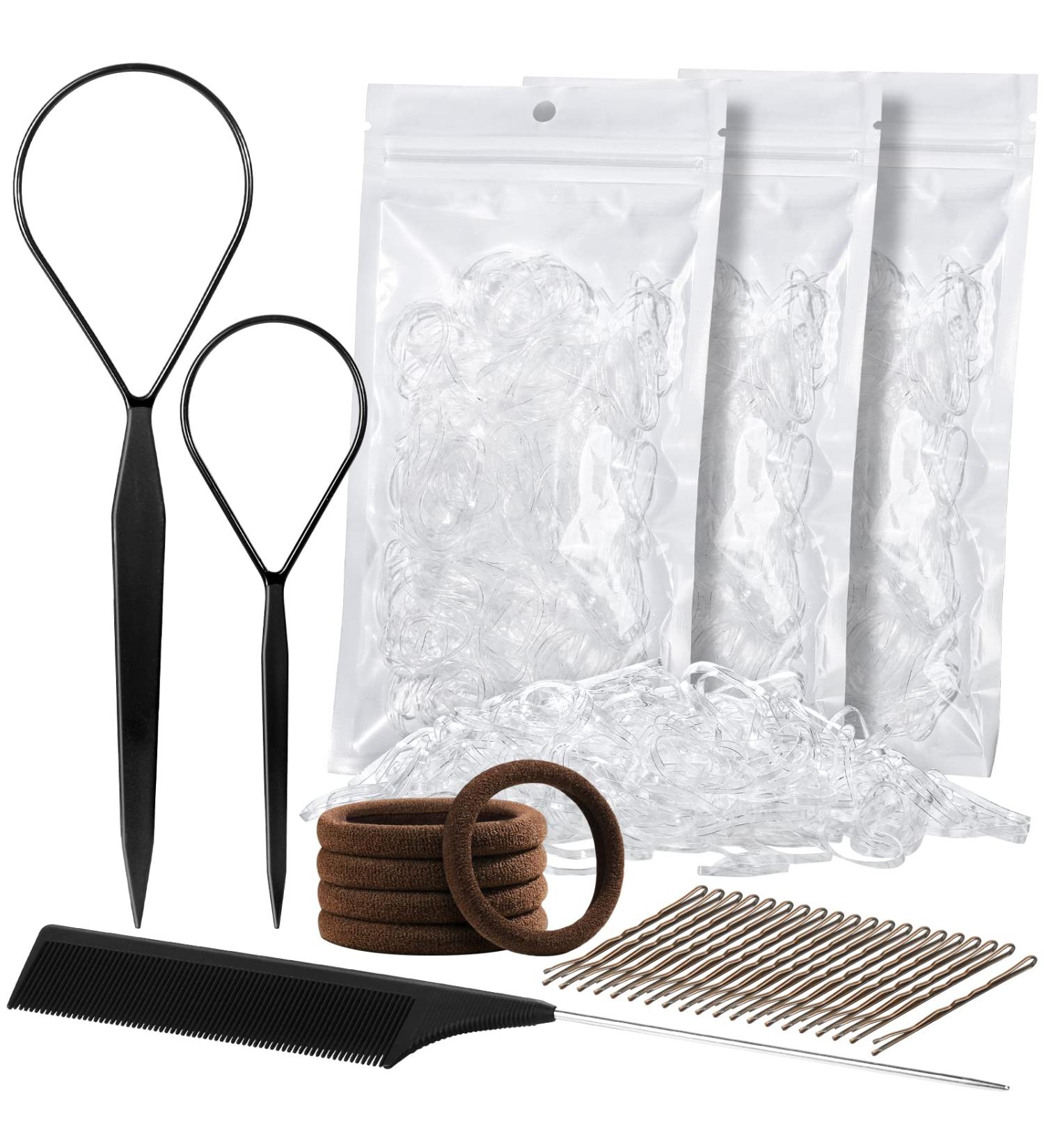 Teenitor Hair Tail Tools Set - 900 Clear Hair Elastics, Rat Tail Comb, Steel Pin, Thick Hair Bands, Bobby Pins, Hair Loop Tool - Buy Online on GoSupps.com