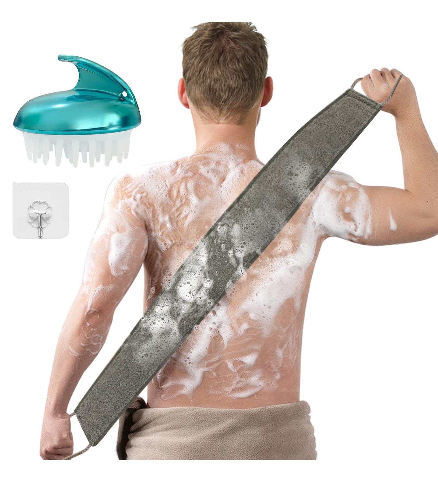35.4 Inch Loofah Back Scrubber for Men and Women - Exfoliating Bath Shower Scrubber for Deep Skin Cleansing with Hair Shampoo Brush and Wall Hook - Buy Online on GoSupps.com