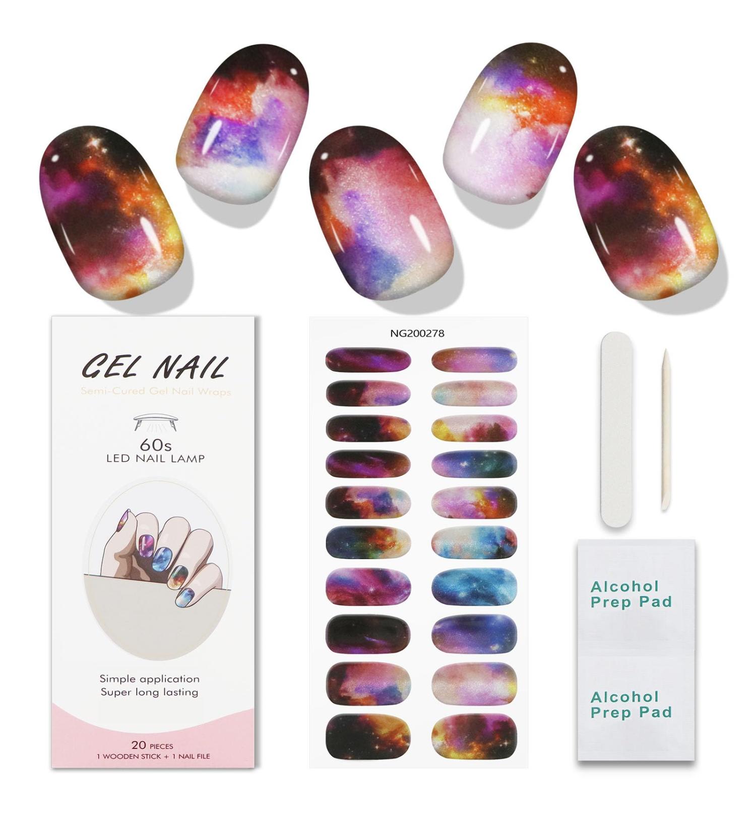 JMEOWIO Gel Nail Stickers Colorful Sky Semi Cured Gel Nail Strips Wraps UV/LED Nail Supplies Nail Art Design Decoration Accessories - Buy Online on GoSupps.com
