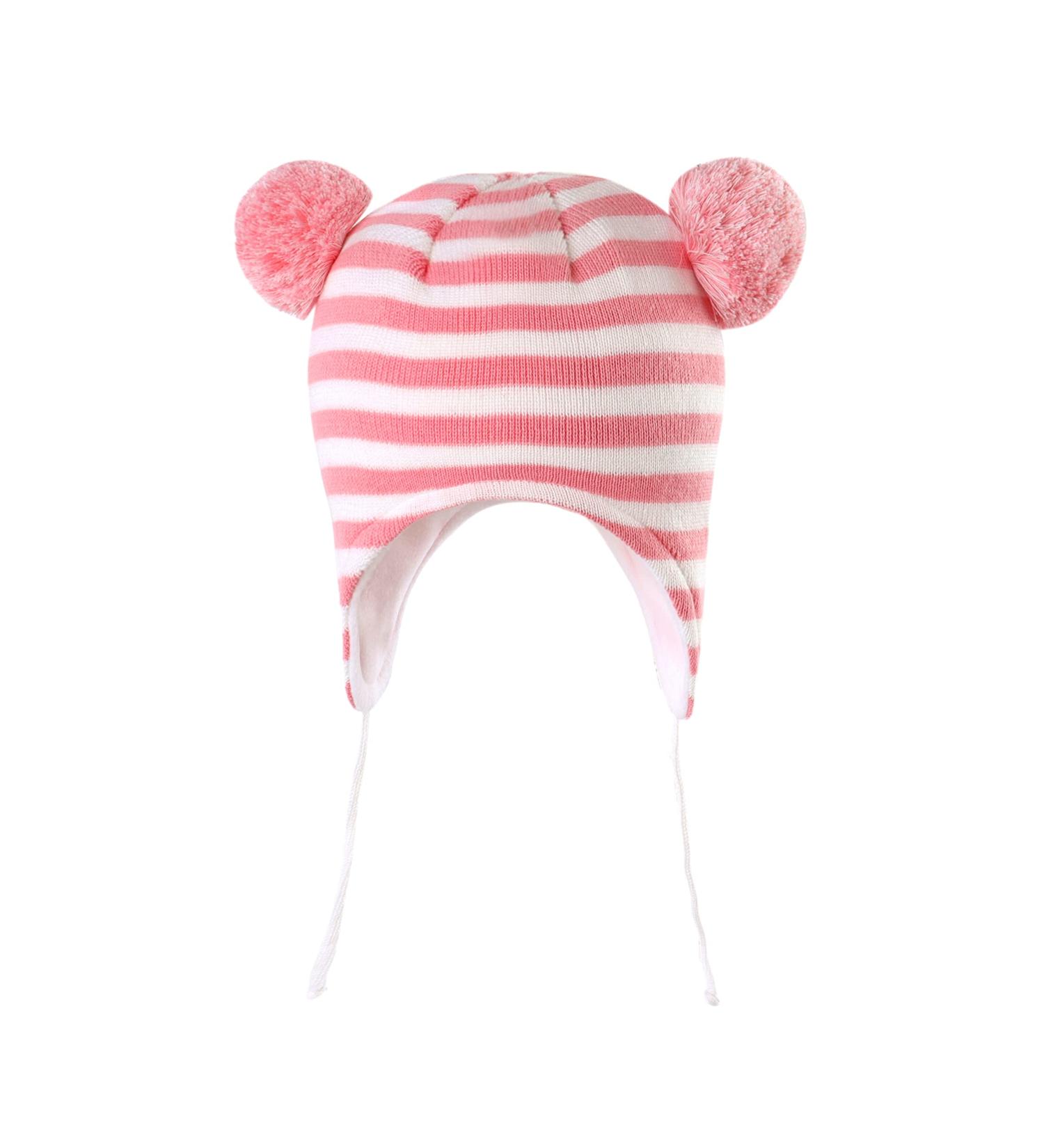 LANGZHEN Toddler Winter Hat Earflap Knit Cap Fleece Lined Beanie 6-12 Months Pink-Stripe - Buy Online on GoSupps.com