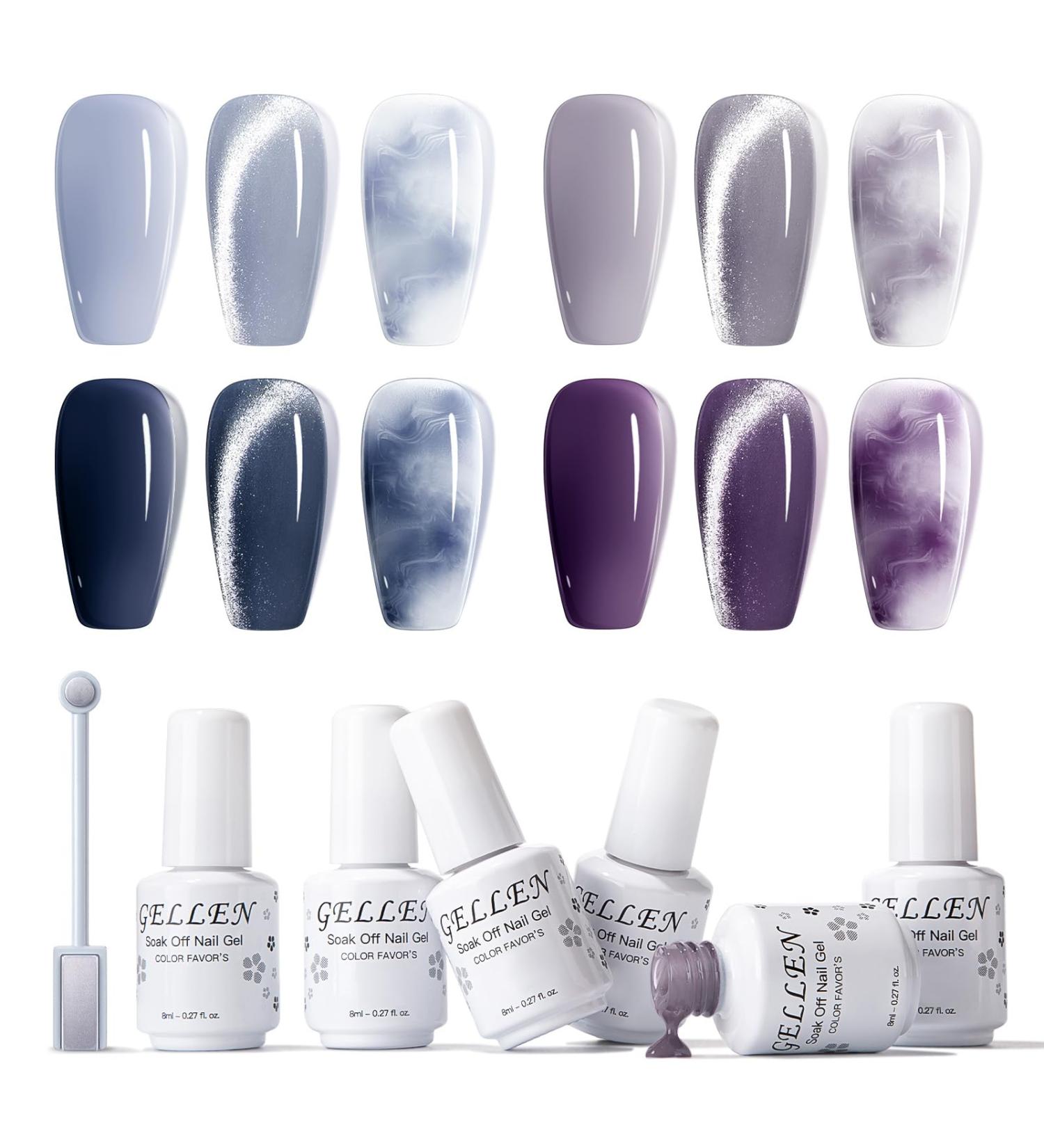Gellen Gel Nail Polish Kit - 4 Mysterious Colors Blue Purple Jelly Gel Nail Polish Set Cat Eye Gel Nail Kit with Magnet Soak Off Blooming Gel Nail Polish for Spreading Effect Special Treat - Buy Online on GoSupps.com
