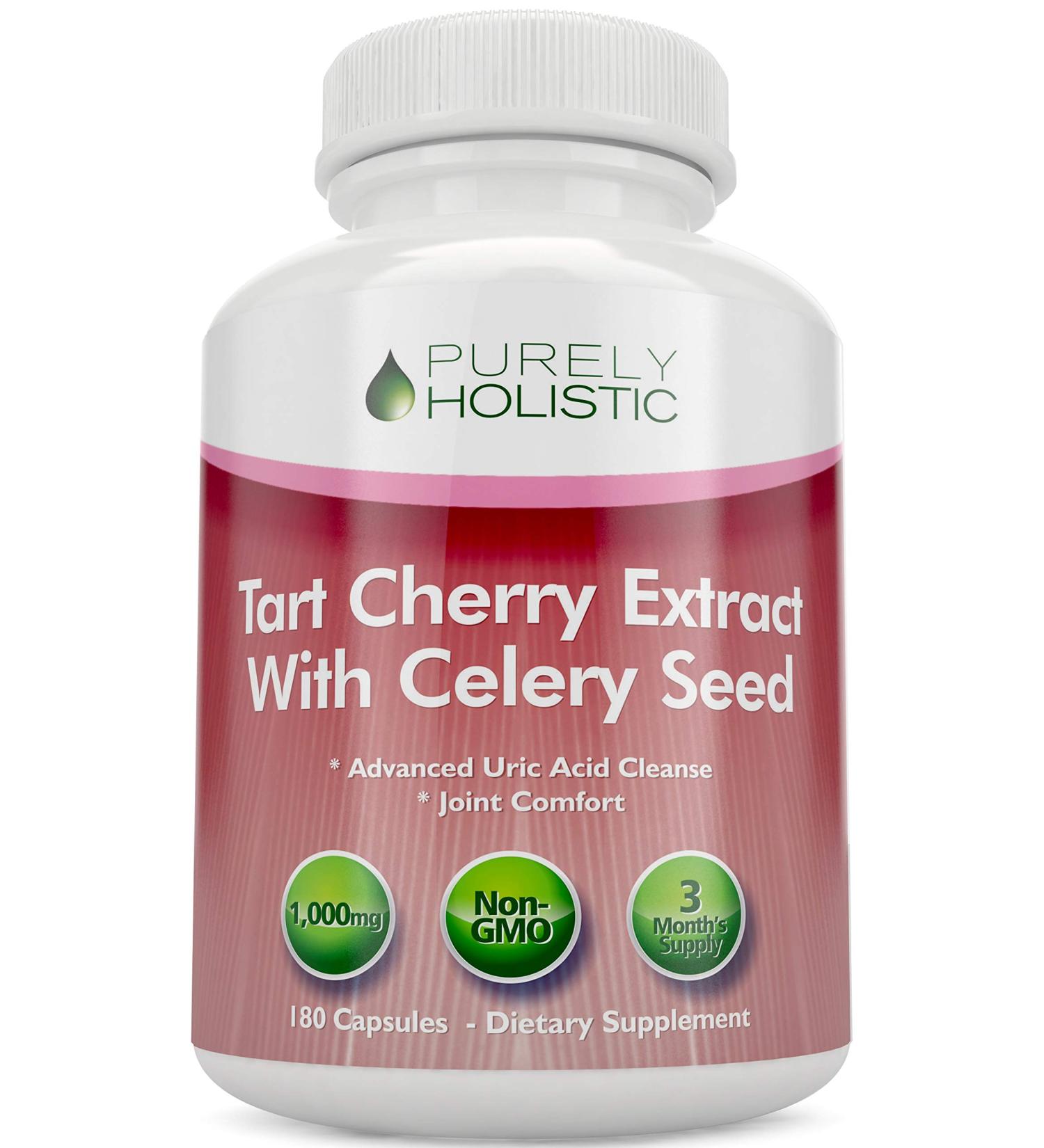 Tart Cherry Extract Capsules 1000mg - 180 Count - Advanced Uric Acid Cleanse & Joint Support - Antioxidant Blend with Celery Seed Powder - Buy Online on GoSupps.com
