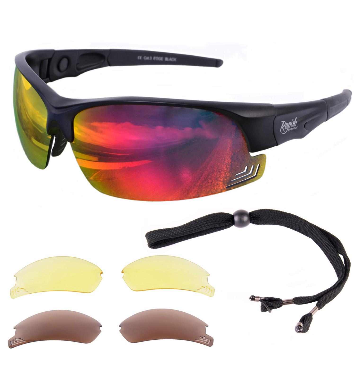 Rapid Eyewear Edge Schwarz Sport Sunglasses | Polarized Exchange Glasses for Men & Women | UV Protection 400 | Adjustable Sport Glasses - Buy Online on GoSupps.com