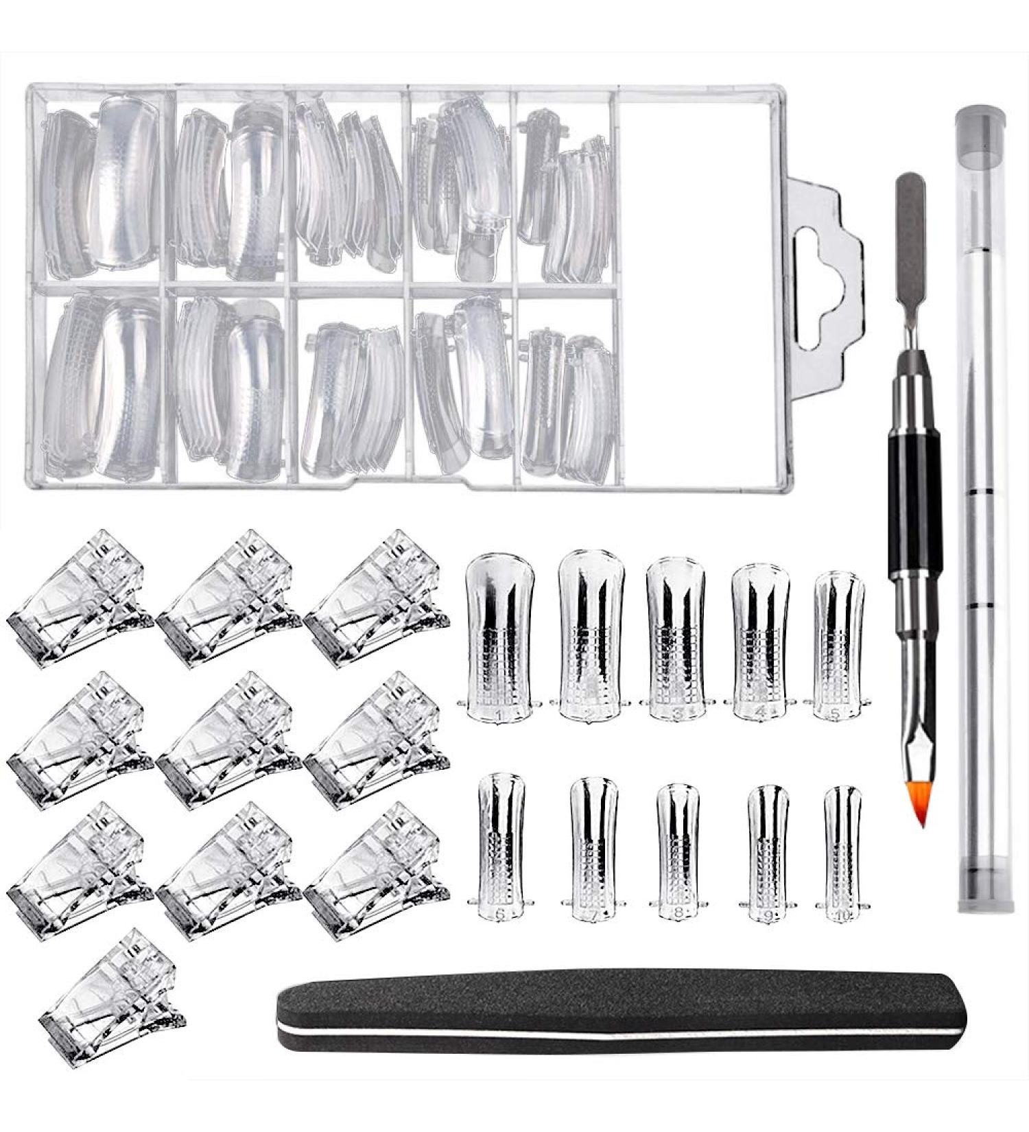 100 Dual Forms Nail Tips Kit - UV Acrylic & Polygel Shapes with Gel Brush | Artificial Nail Extension for DIY Manicure - Buy Online on GoSupps.com
