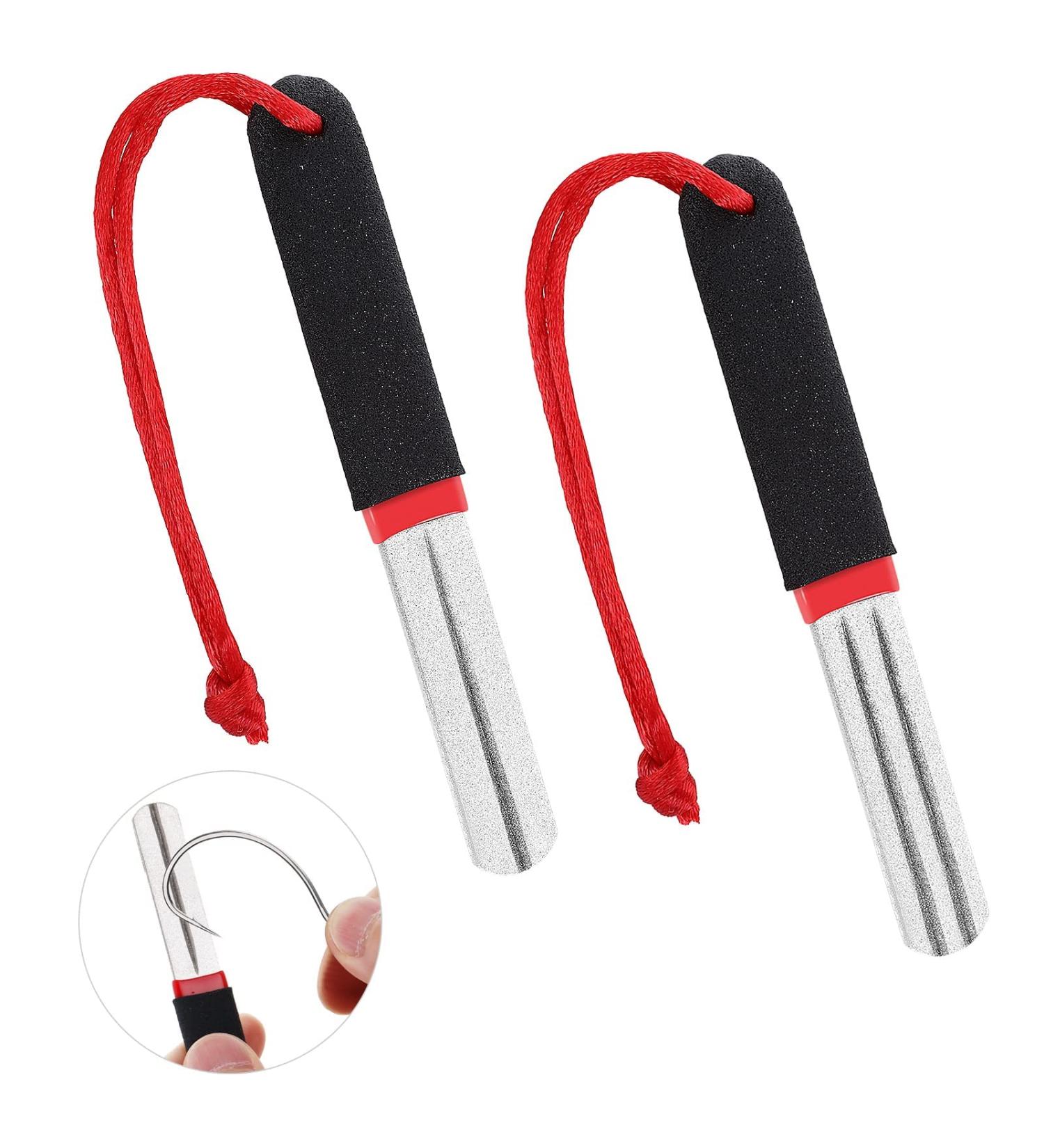 Prasacco 2-Piece Fish Hook Sharpener - Portable Double-Sided Grinding Tool for Outdoor Fishing (Red) - Buy Online on GoSupps.com