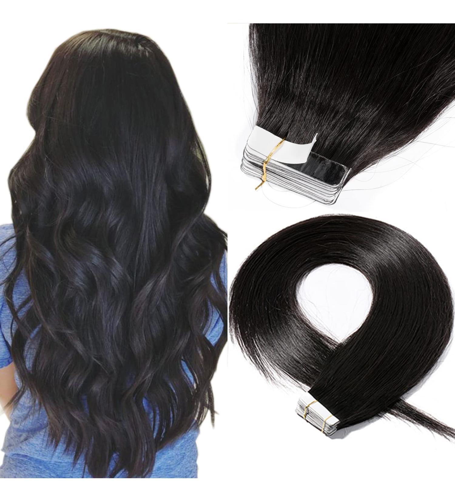 Buy SEGO TAPE Remy Hair Extensions - 20 Tressen Adhesive Hair Parts | Natural Black #1B 22 (56cm) + 10 Free Tapes - 50g - Buy Online on GoSupps.com