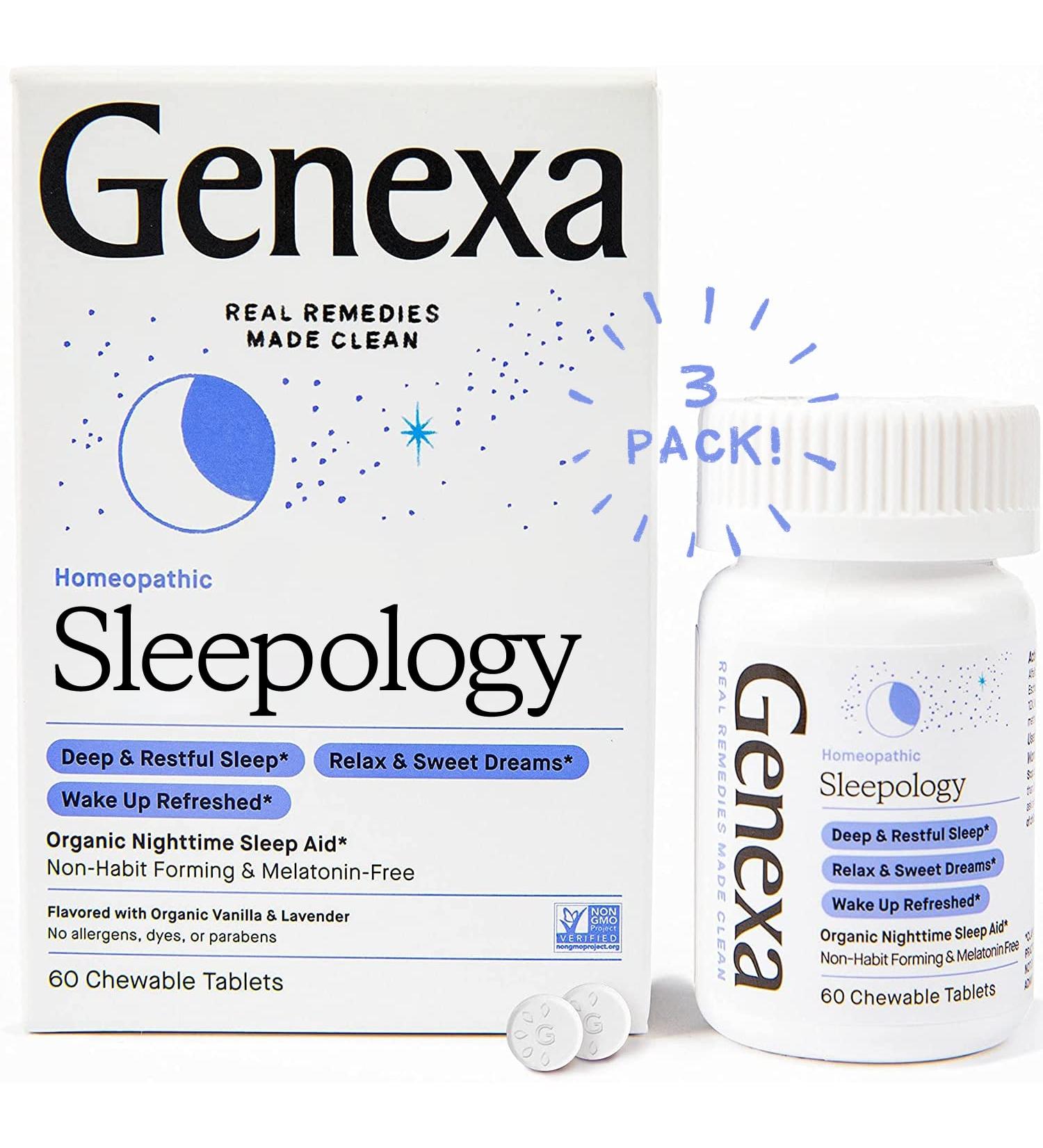 Genexa Sleepology Nighttime Sleep Aid - 180 Tablets (3pk) | Fall Asleep, Wake Up Refreshed | Certified Organic & Non-GMO | Physician Formulated | Homeopathic 60 Count (Pack of 3) - Buy Online on GoSupps.com