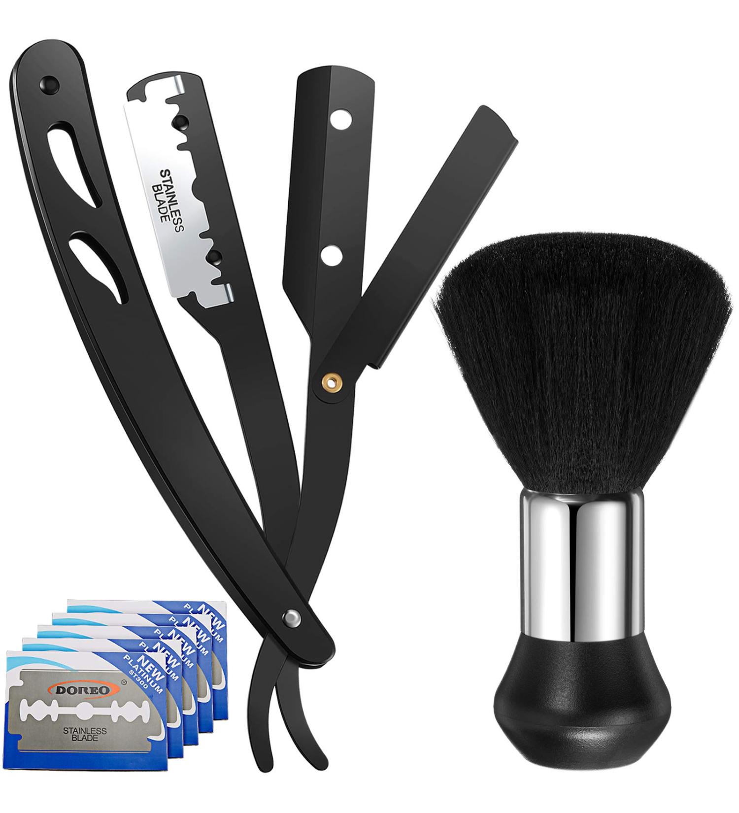 Professional Barber Straight Razor Set with 40 Double Edge Blades and Neck Duster Brush - Buy Online on GoSupps.com