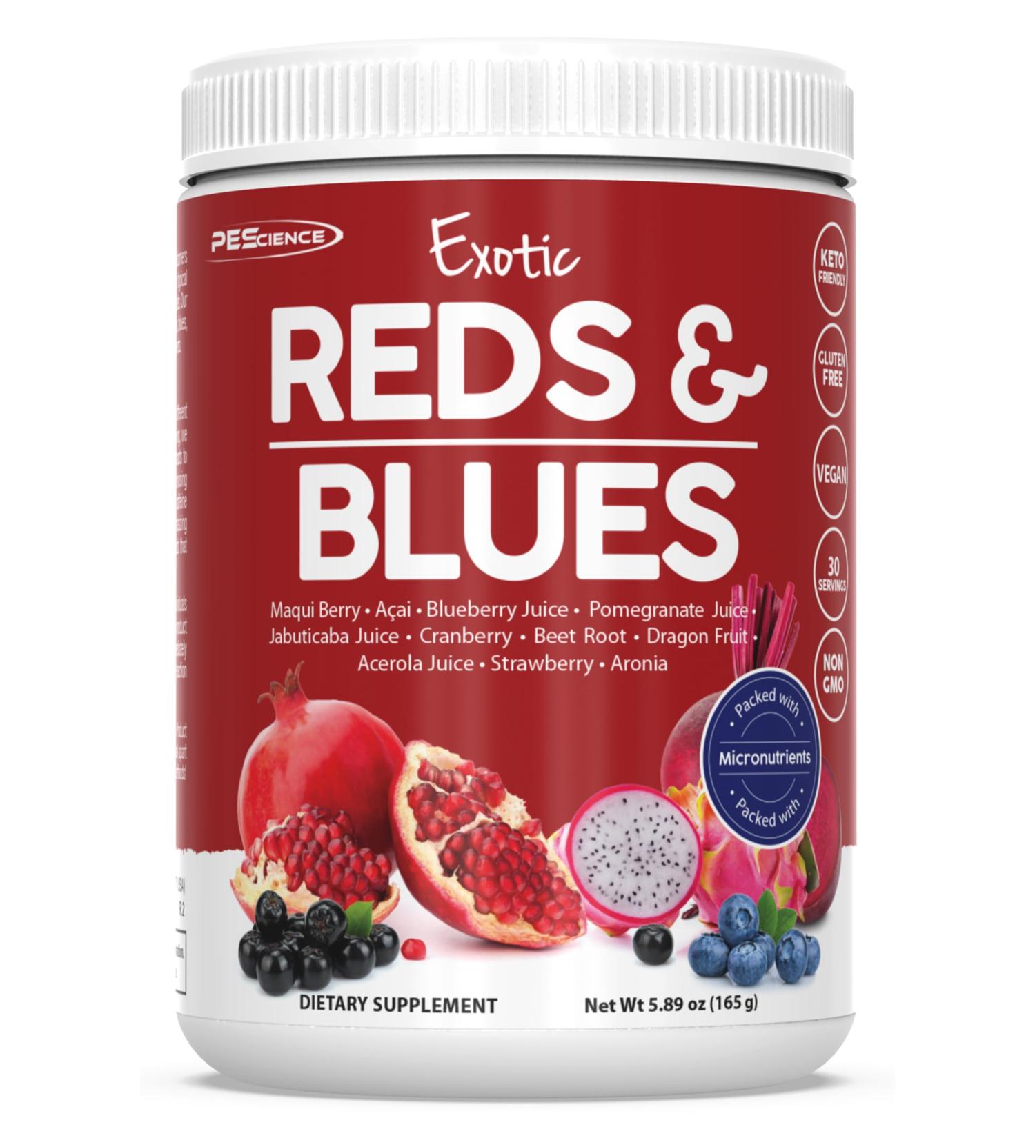 PEScience Exotic Reds & Blues Red Superfoods Powder with Myo-Inositol Beet Root Powder Pomegranate and Acai Extract Freeze-Dried Antioxidant Fruit Blend 30 Servings - Buy Online on GoSupps.com