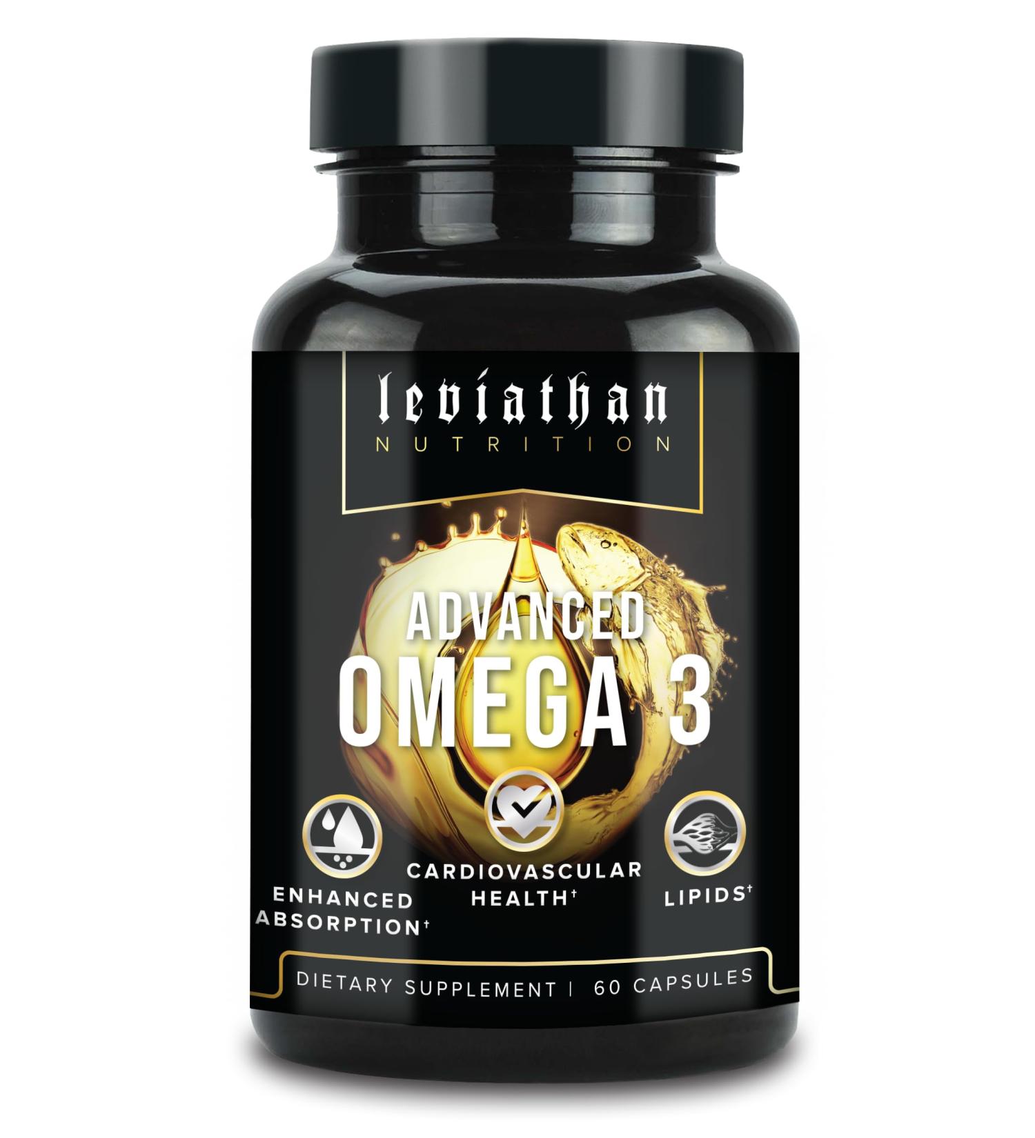 Leviathan Fish Oil Omega 3 Capsules | Premium Norwegian Omega 3 Fish Oil for Heart Brain & Immune Support | Superior Absorption Triple Strength Fish Oil Supplements - Free Form EPA & DHA - Buy Online on GoSupps.com