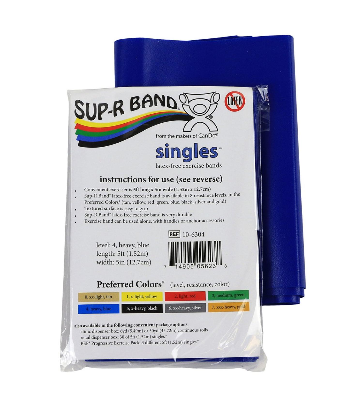 CanDo 10-6304 Sup-R Latex Free Exercise Band - Heavy Blue 5 ft - 5 Singles for Strength & Rehabilitation - Buy Online on GoSupps.com