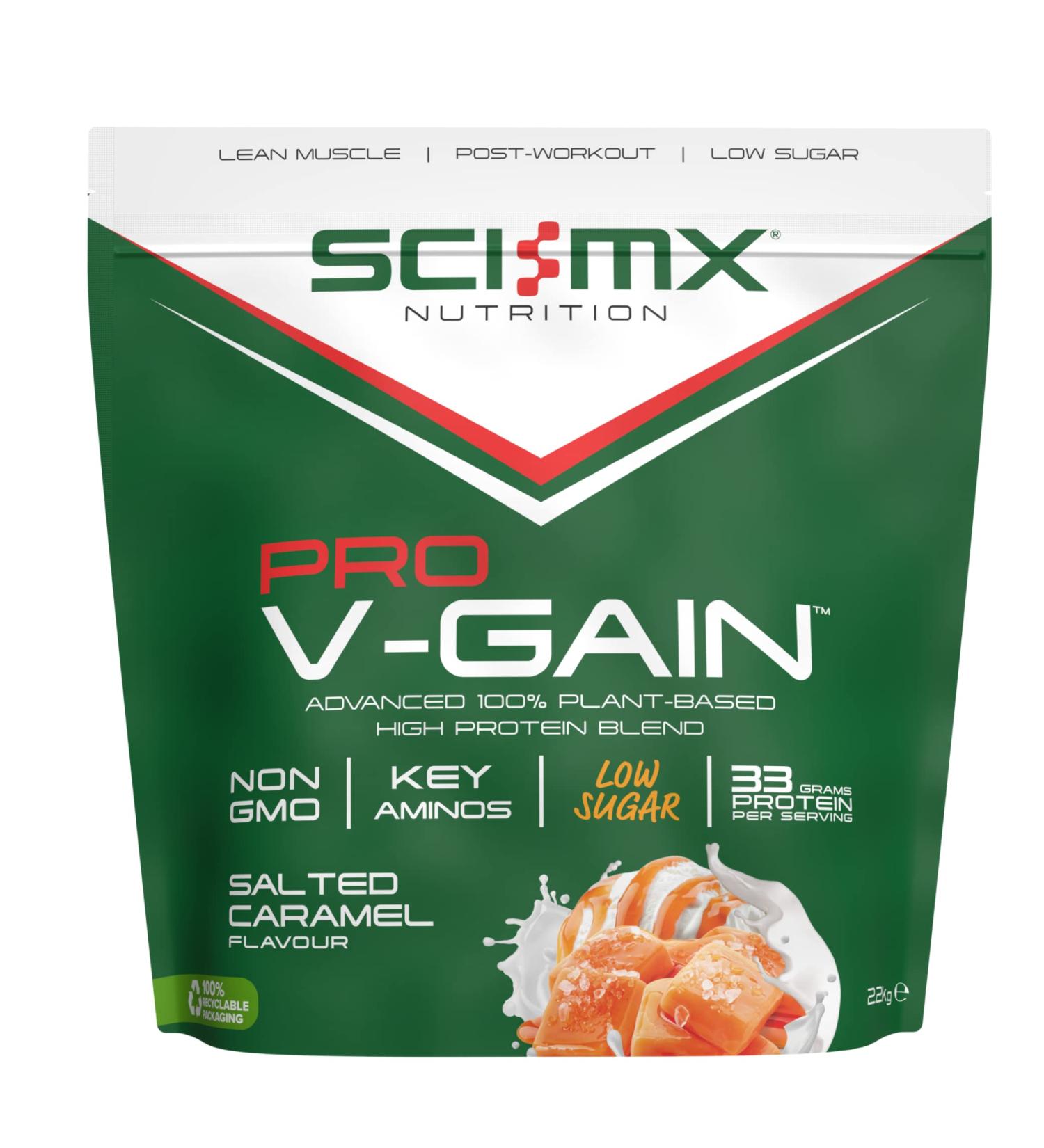 SCI-MX Pro-V Gain 100% Vegan Salted Caramel Soy Protein Powder Isolate - 2.2KG (49 Servings) - Muscle Growth & Maintenance - Low Sugar Non-GMO - Buy Online on GoSupps.com