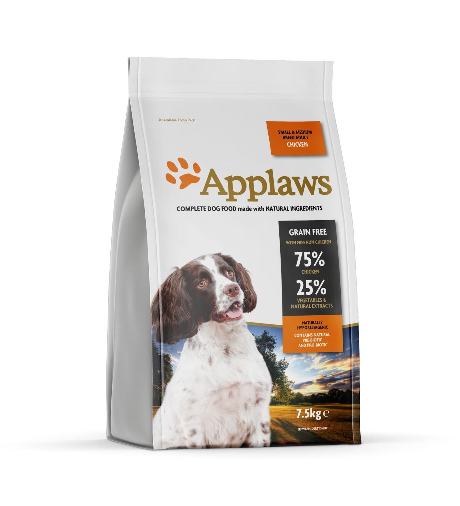 Applaws Natural Complete Adult Dry Dog Food for Small and Medium Breed Dogs Chicken 7.5 kg (Pack of 1) - Buy Online on GoSupps.com