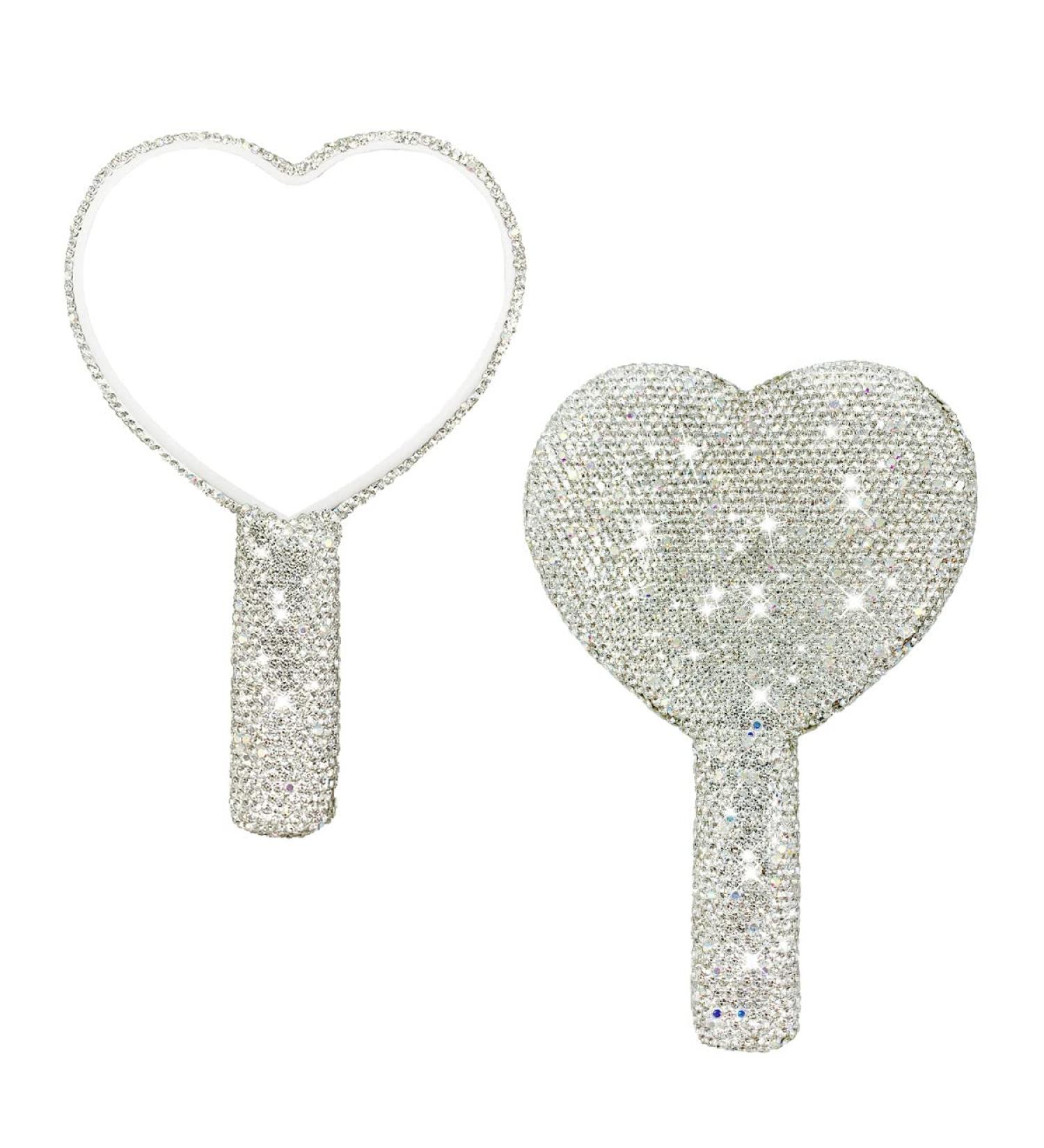 LOPURO Sparkling Rhinestone Heart Shaped Handheld Mirror - Diamond Painting Glitter Rhinestones Bling Cosmetic Hand Mirror for Women Girls | White - Buy Online on GoSupps.com